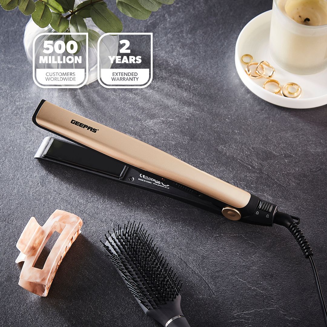 Geepas Ceramic Hair Straighteners 360° Swivel Cord Lockable Handle 28W
