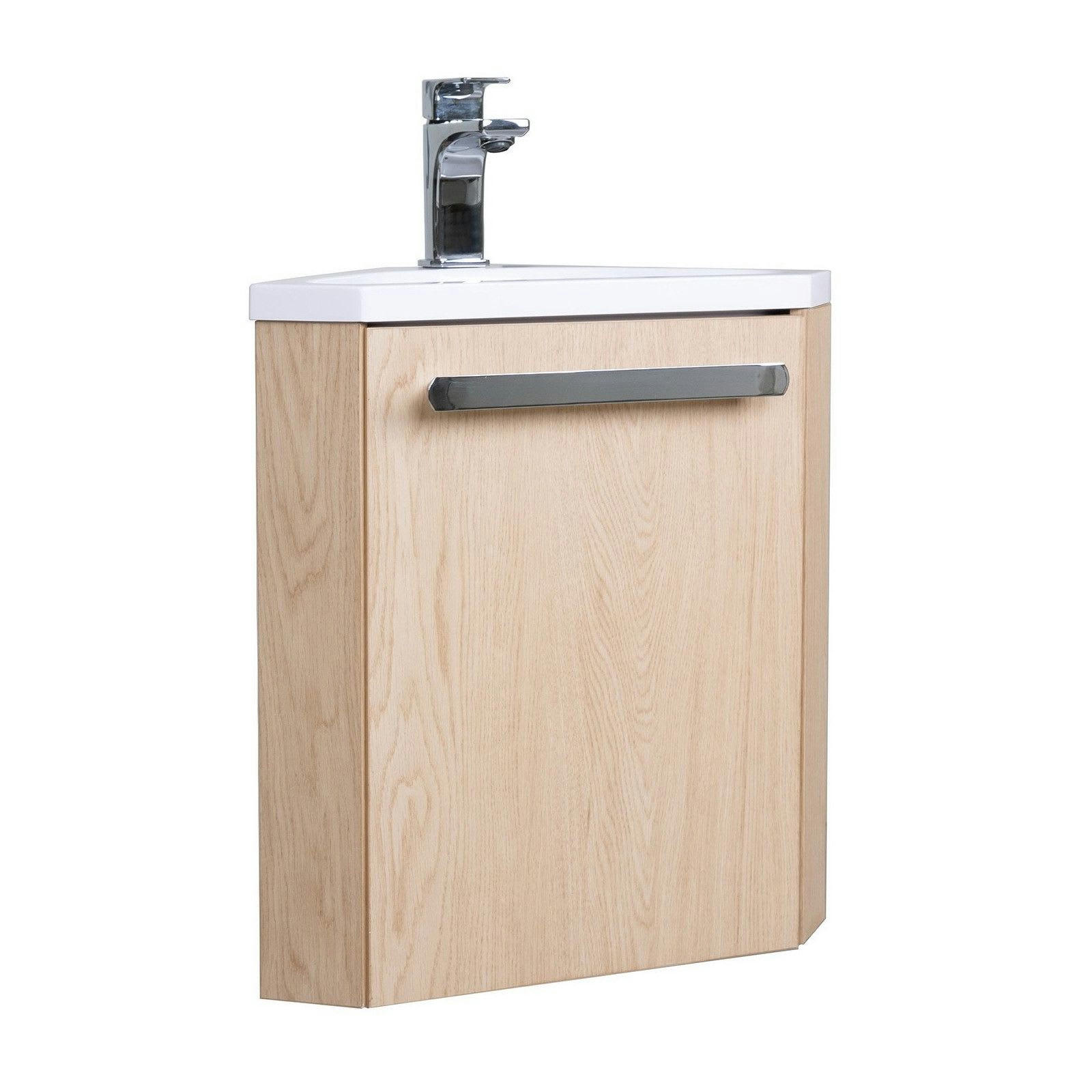 SKINO - Meuble lave-mains  Décor chêne vasque blanche