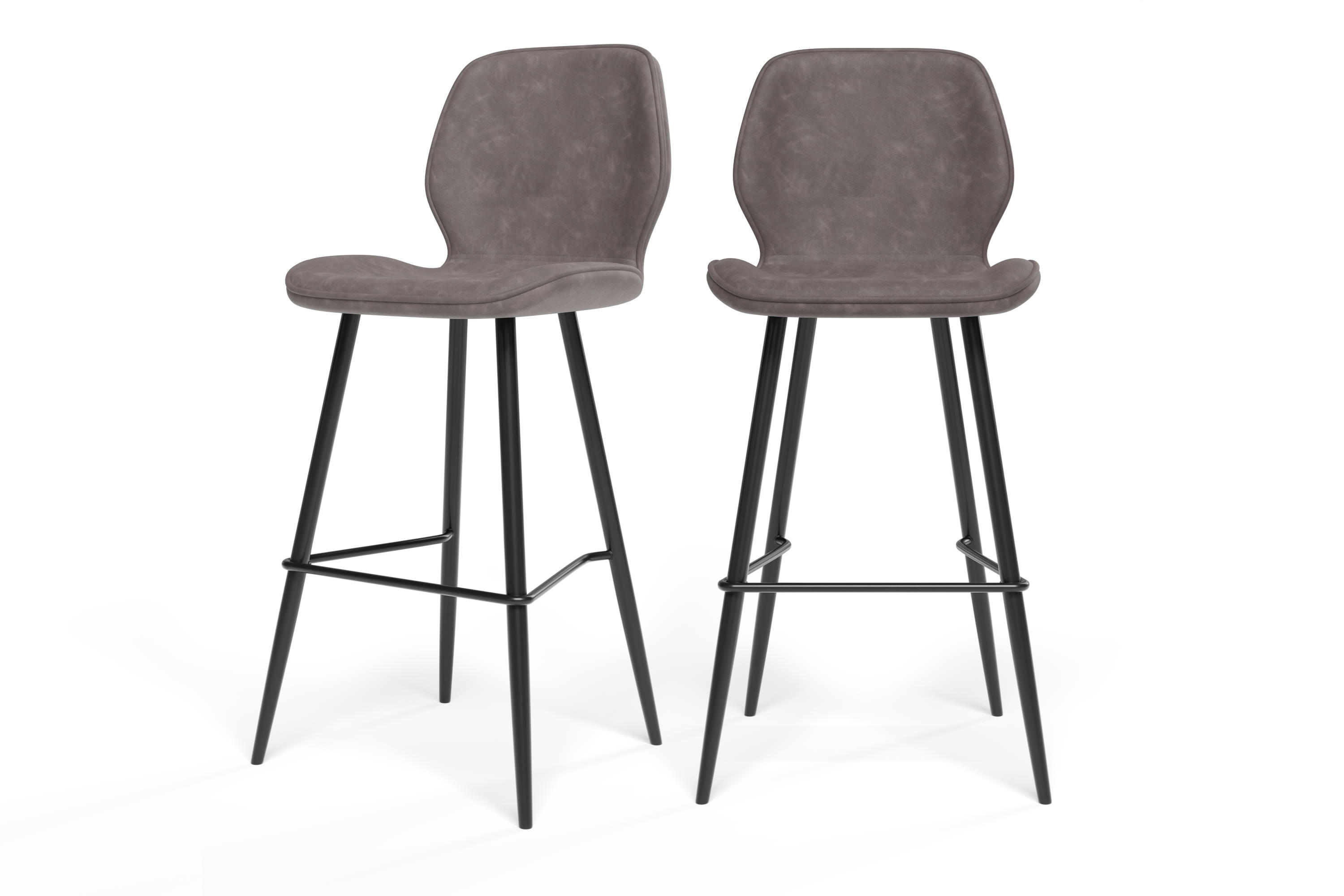 ETHAN - Lot de 2 tabourets de bar en pu gris piètement noir
