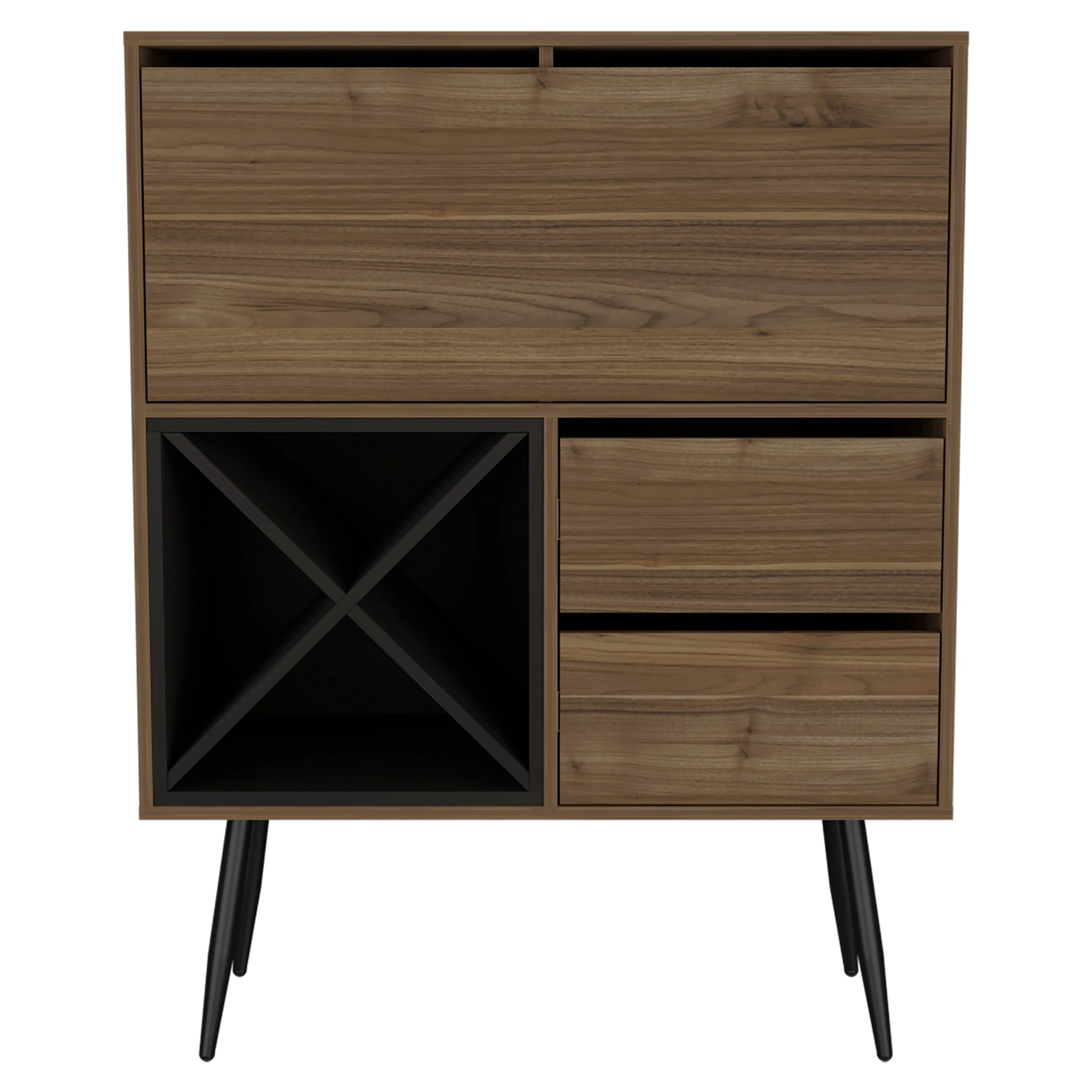 FM Furniture Orchid Bar Cabinet with 2 Drawers, Cabinet, 2 Inner Shelves, and 4 Double Liquor Cubbies