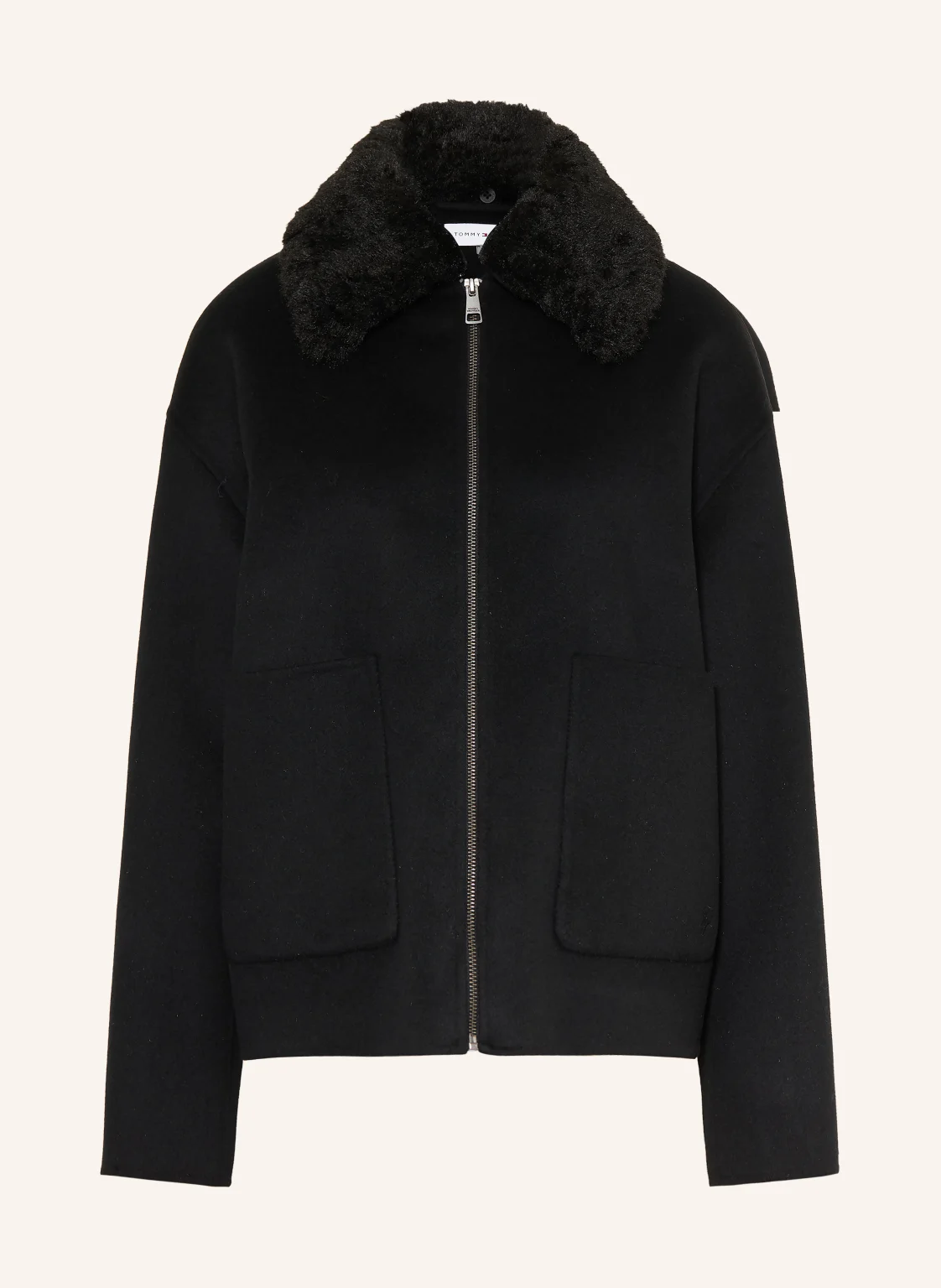 TOMMY HILFIGER Kastenjacke mit abnehmbarem Kunstfell-Kragen