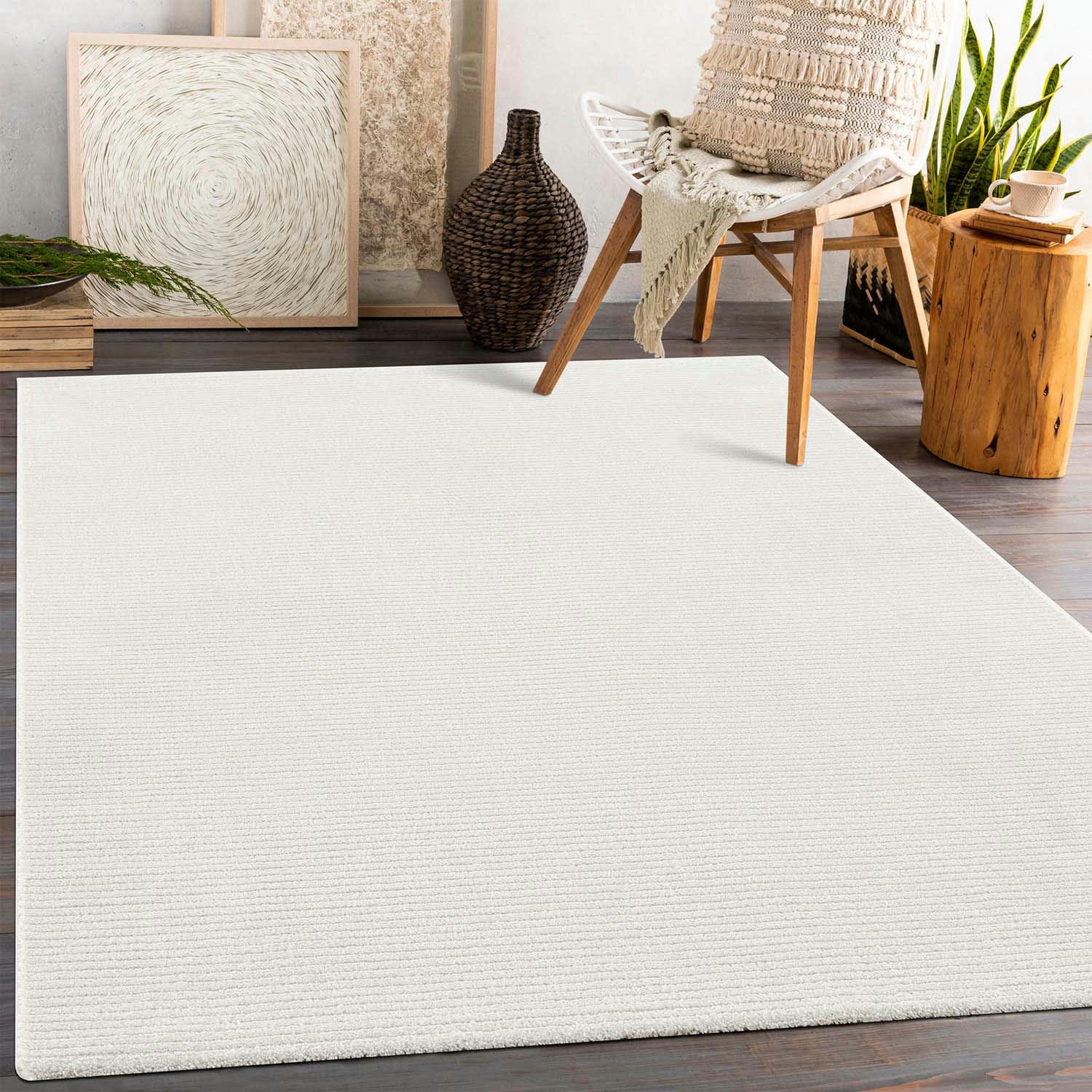 TARA - Tapis uni blanc à relief linéaire 80x150cm