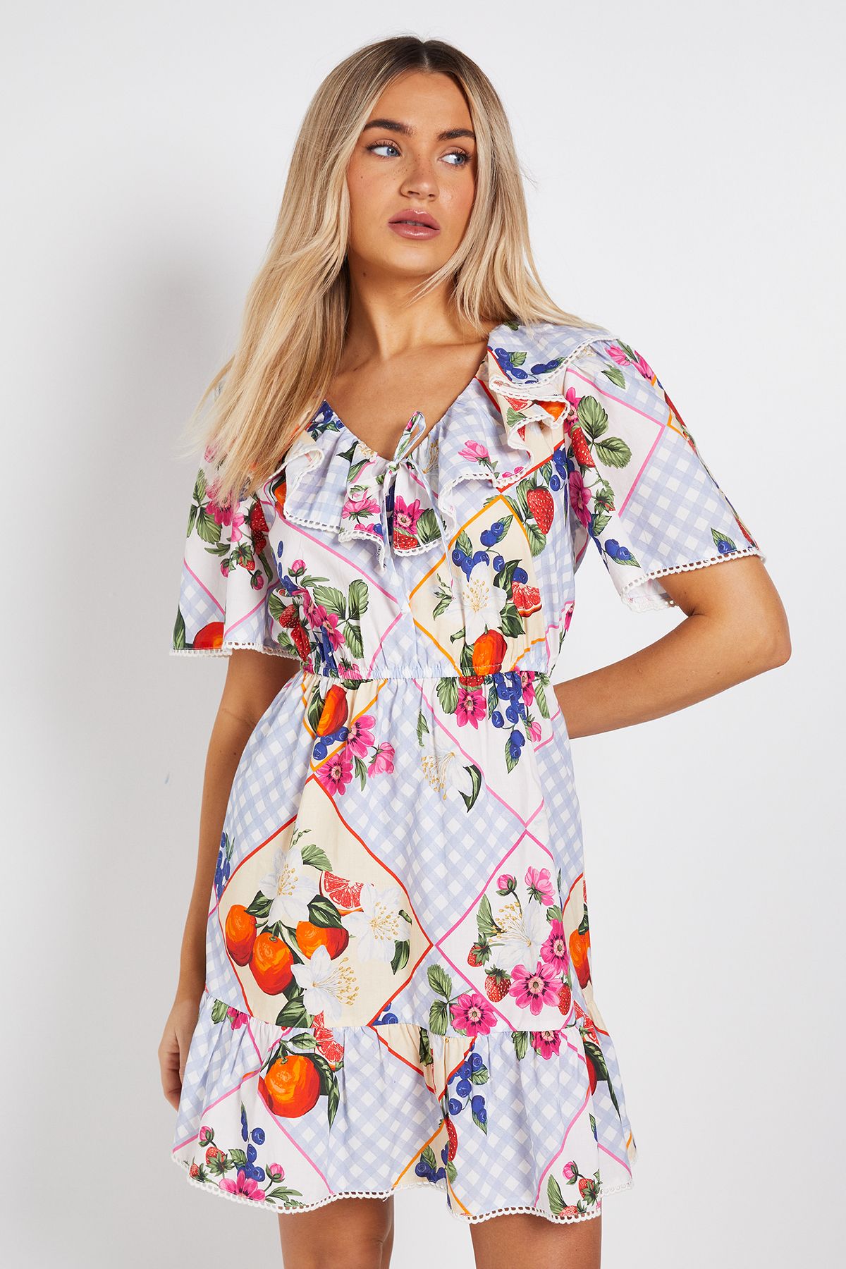 Dorothy Perkins Collar Tie Detail Flutter Sleeve Mini Dress