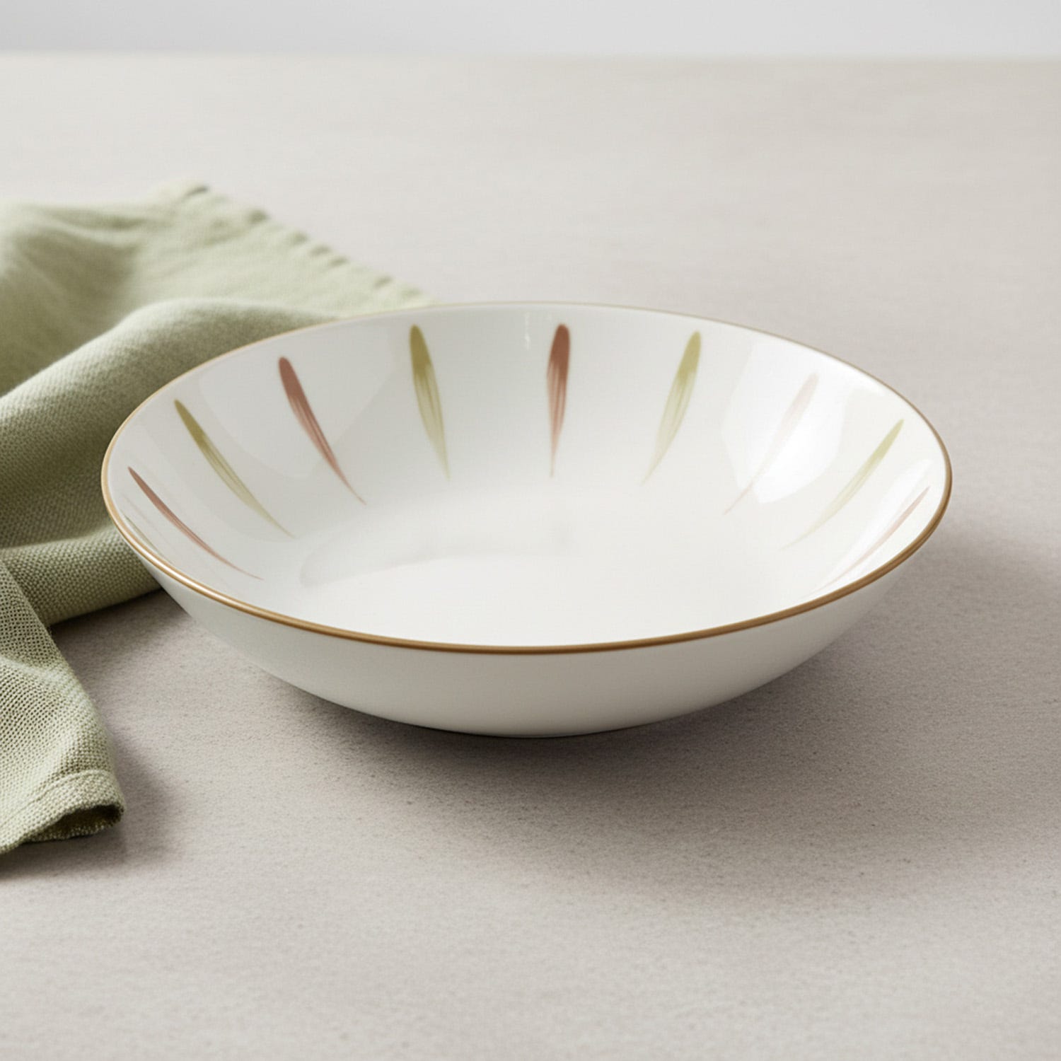 Piatto fondo in porcellana pennellato verde marrone 20,2 cm Petali