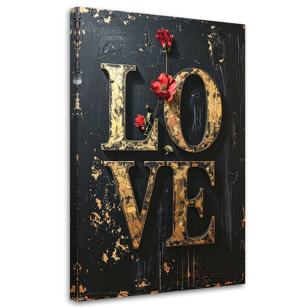 Obraz do salonu sypialni biura, Napis Love w stylu retro na czarnym 20x30