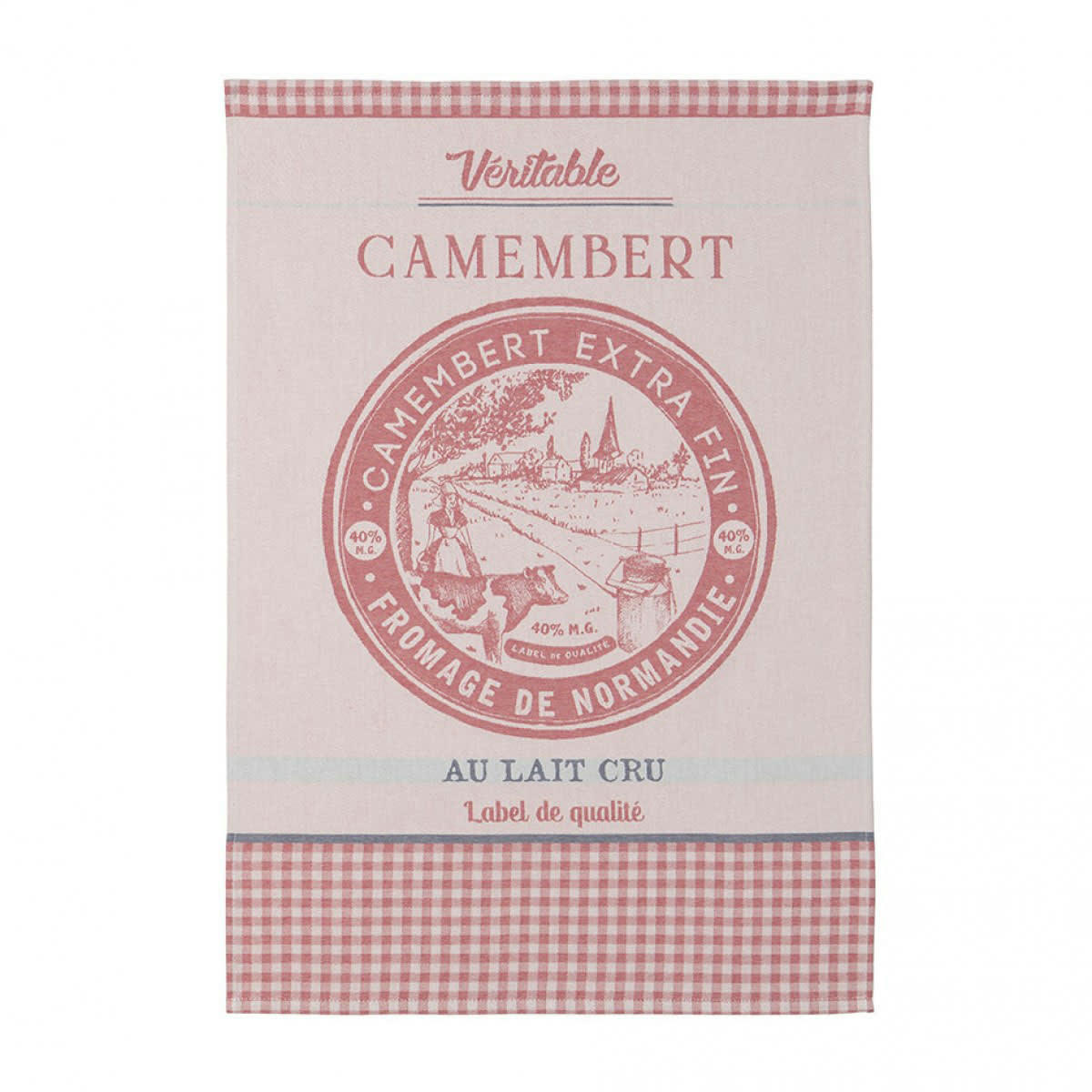 VERITABLE CAMEMBERT - Torchon en jacquard de coton rouge 50x75