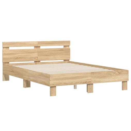 NNEVL Bed Frame with Headboard Sonoma Oak 135x190 cm Engineered Wood