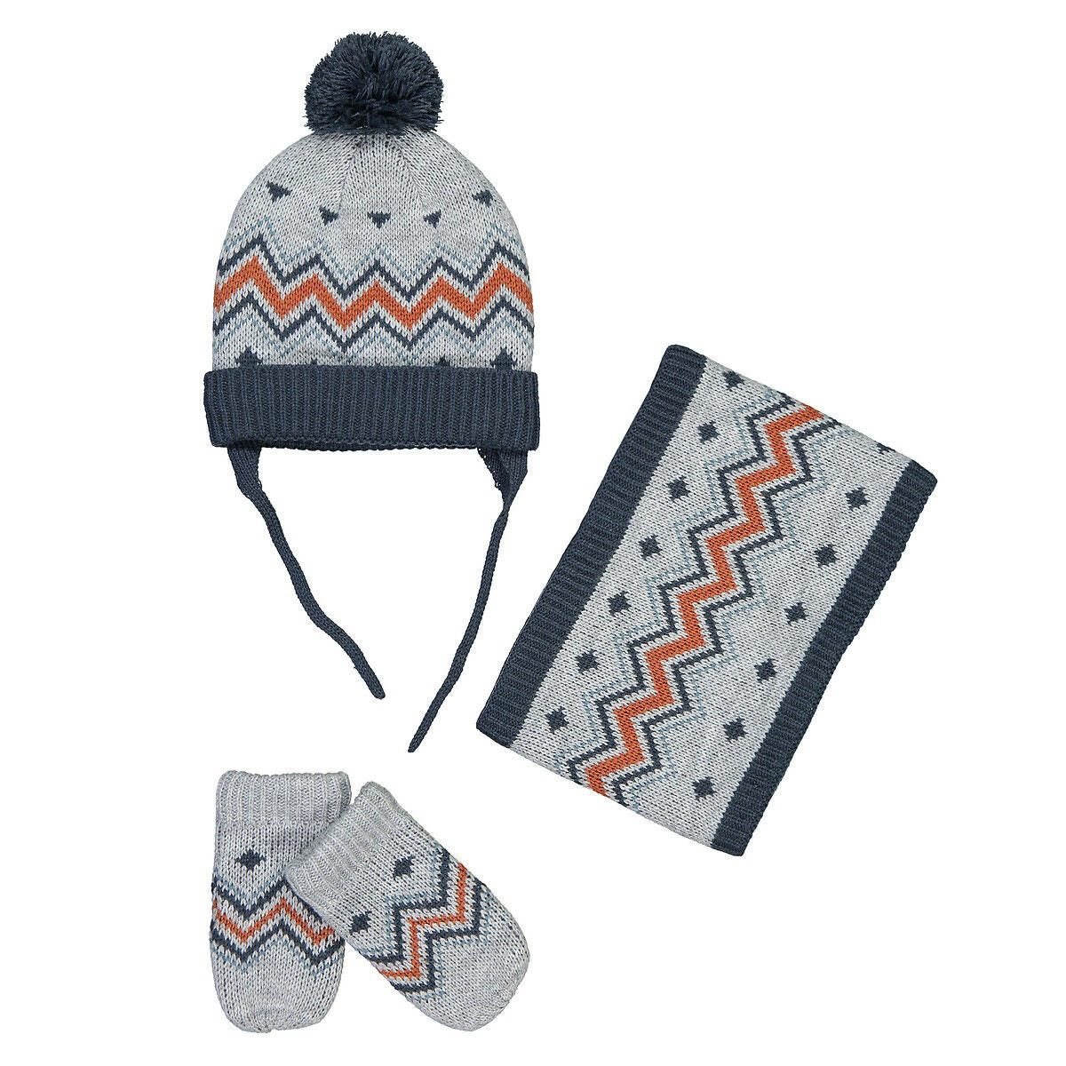 Ensemble bonnet à pompom + snood + moufles