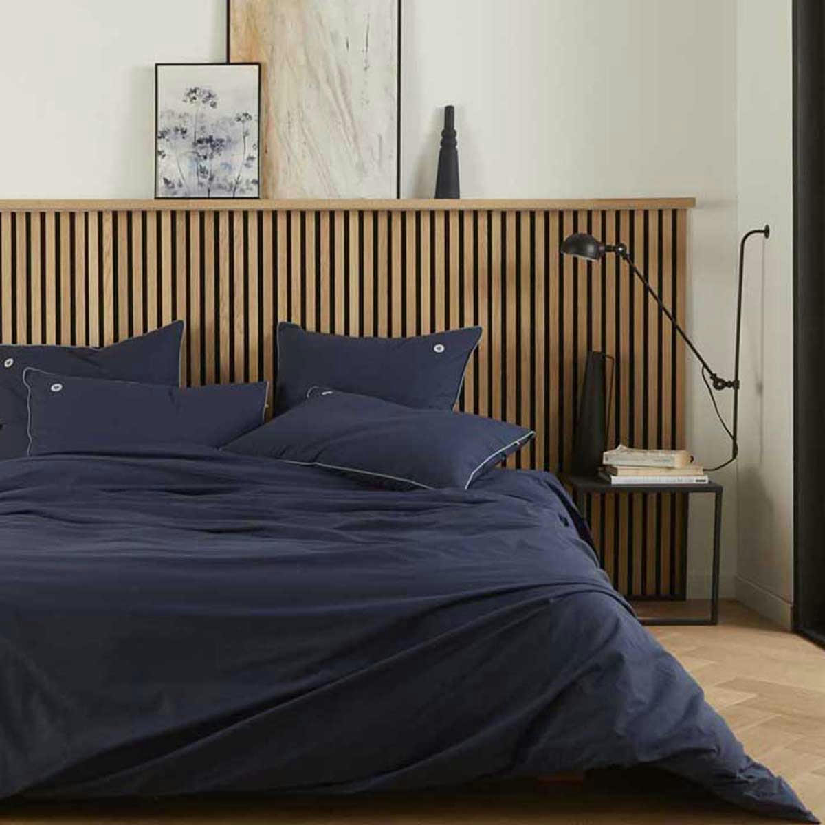 CŒUR BLEU - Taie d'oreiller unie en coton bio bleu nocturne 50x75