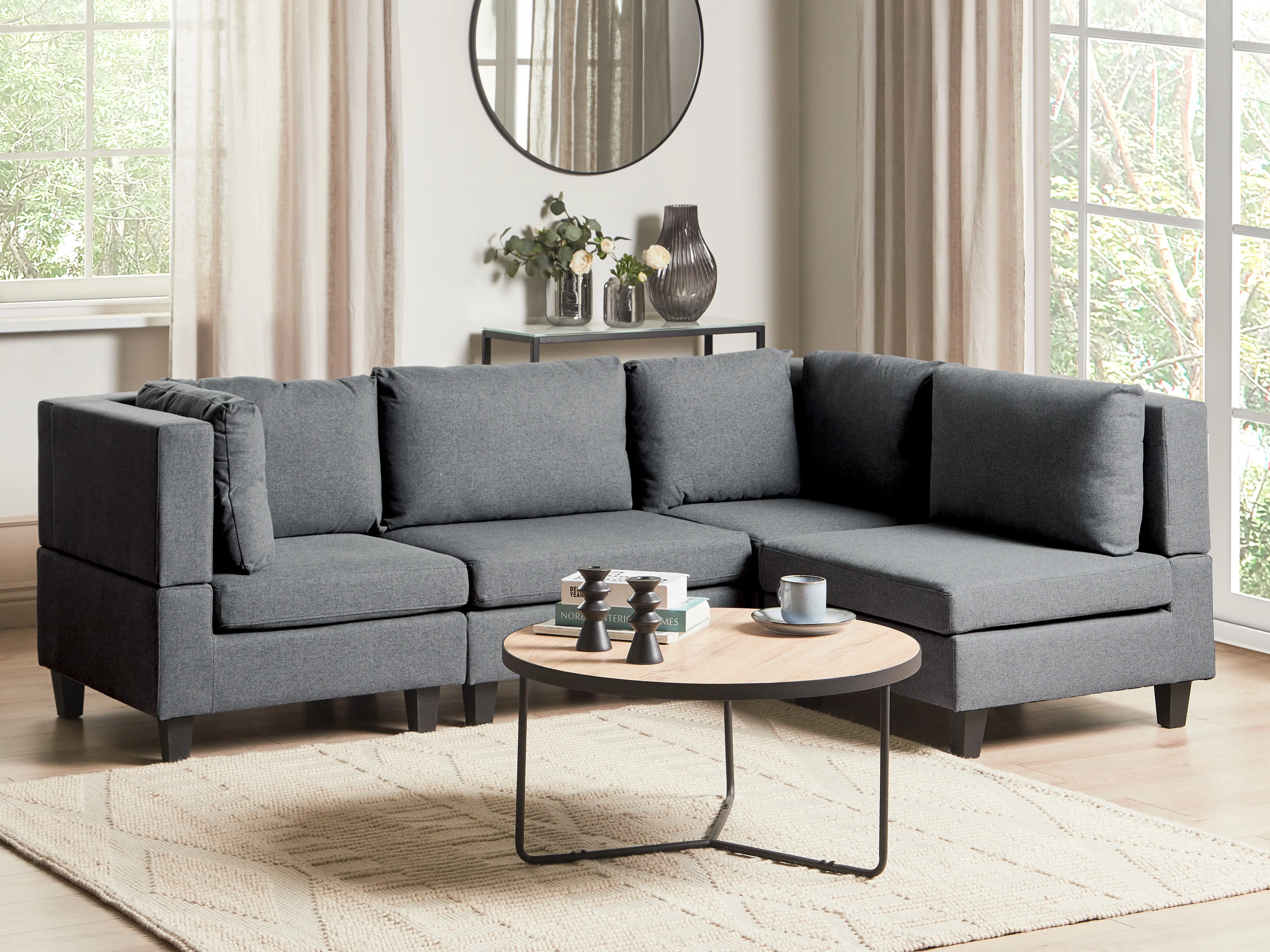 Modular Corner Sofa 4 Seater UNSTAD Fabric Dark Grey Left Hand