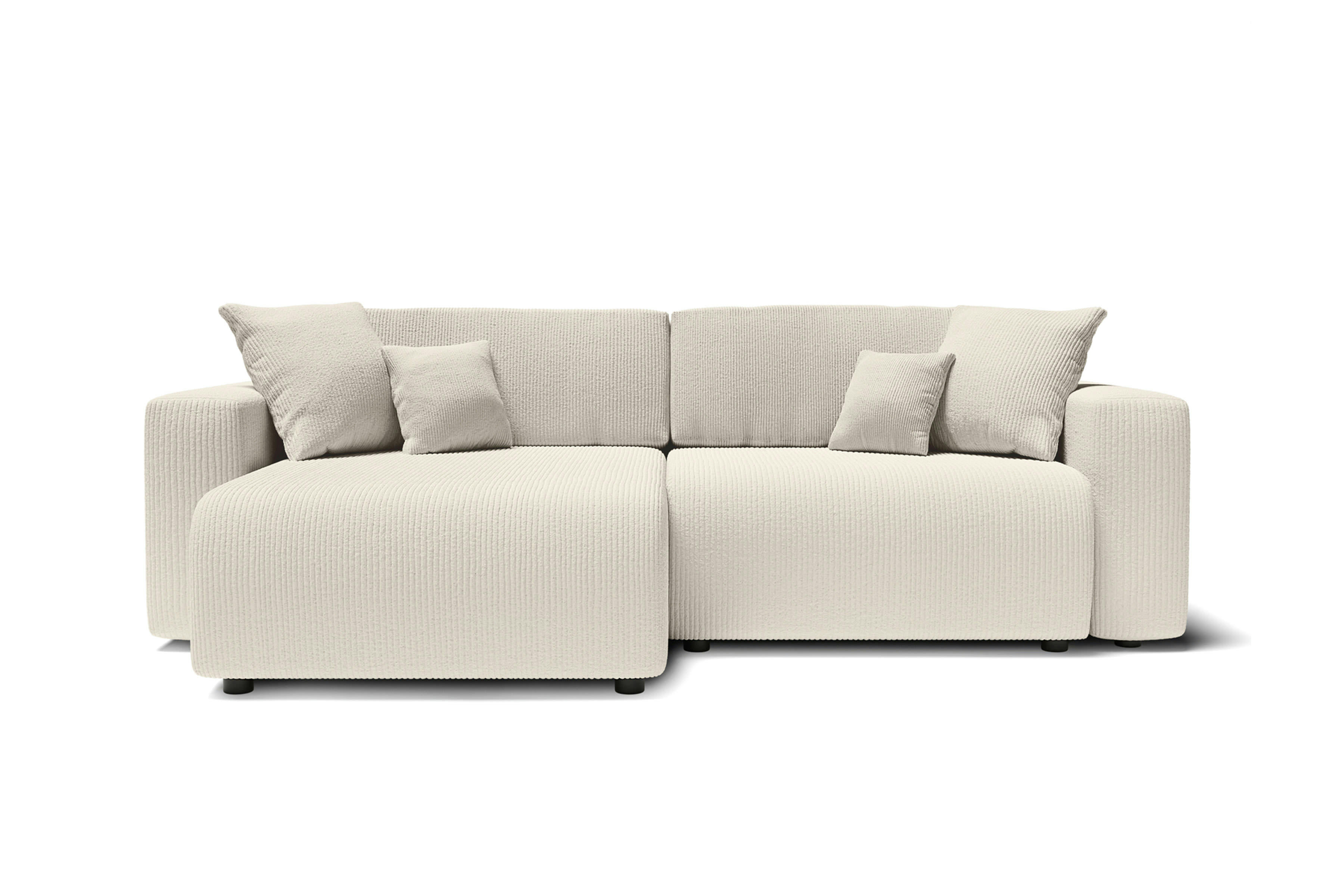 LEO - Canapé d'angle convertible en velours côtelé 4 places beige