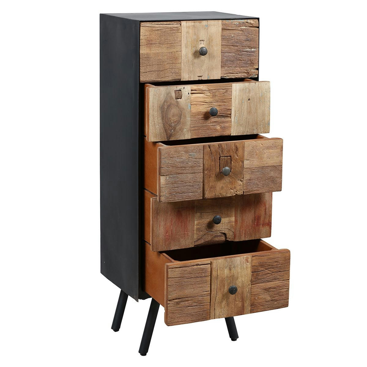 FULBERT - Chiffonnier  5 tiroirs acier et bois massif