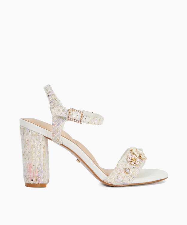 Mention Multi - Boucle Floral Detail Block Heeled Sandals