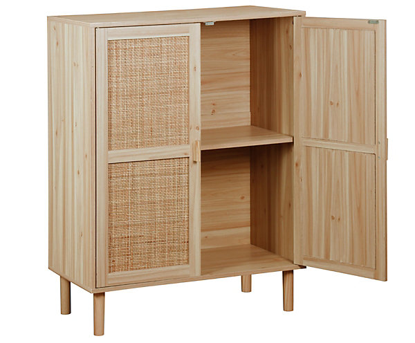 Armoire basse, placard en décor pin coloris naturel - Longueur 80 x profondeur 40 x hauteur 110 cm