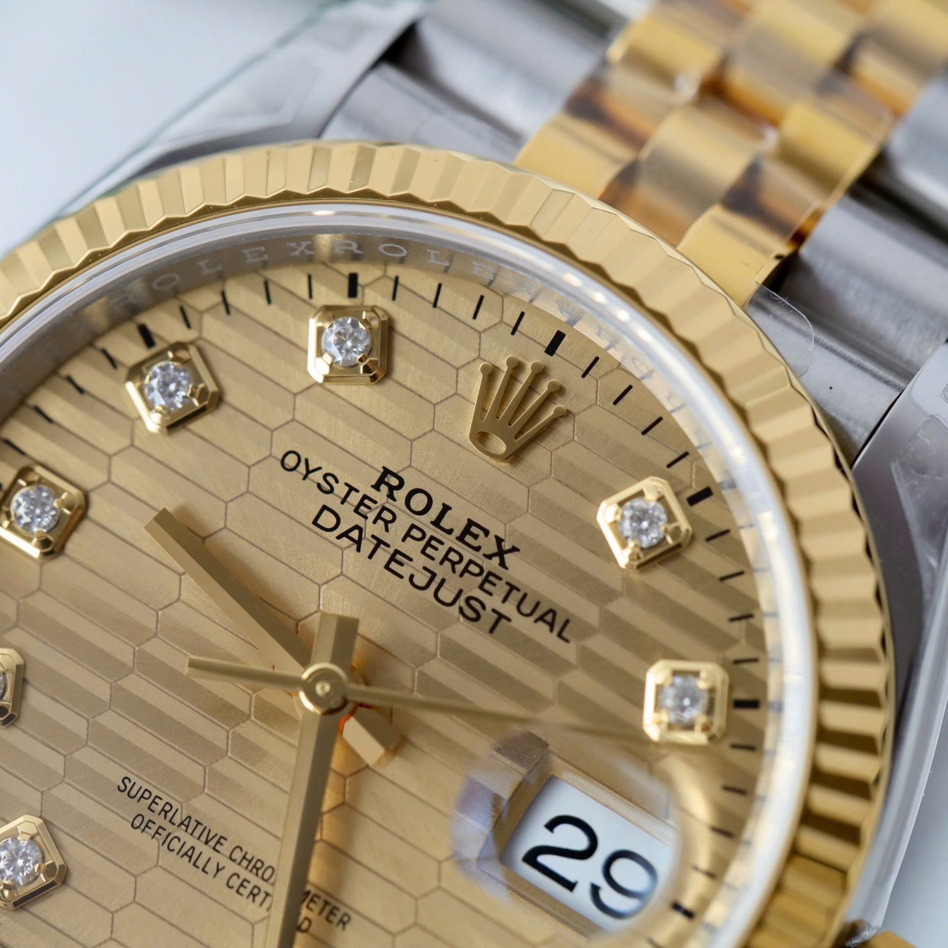 Rolex Datejust 126231 SS/YG Plated Champagne Motif Dial CZ Diamonds 36mm Jub Super Clone