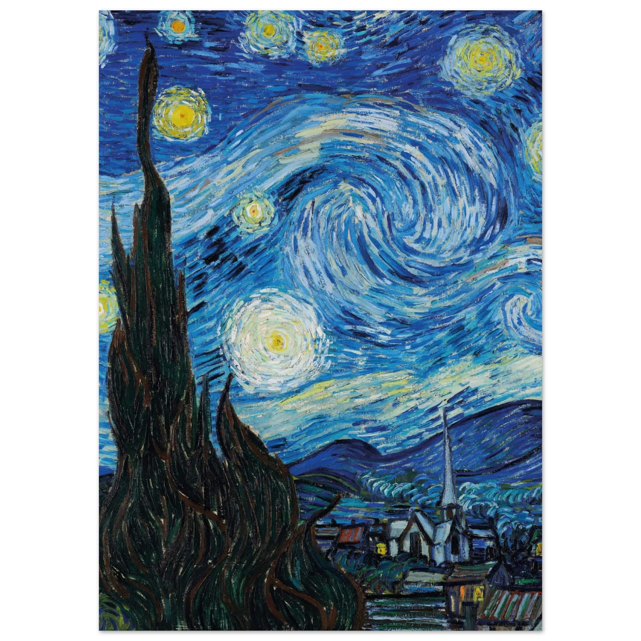 Artfulprints Poster Vincent van Gogh - Starry night  - 50x70 cm - Blauw