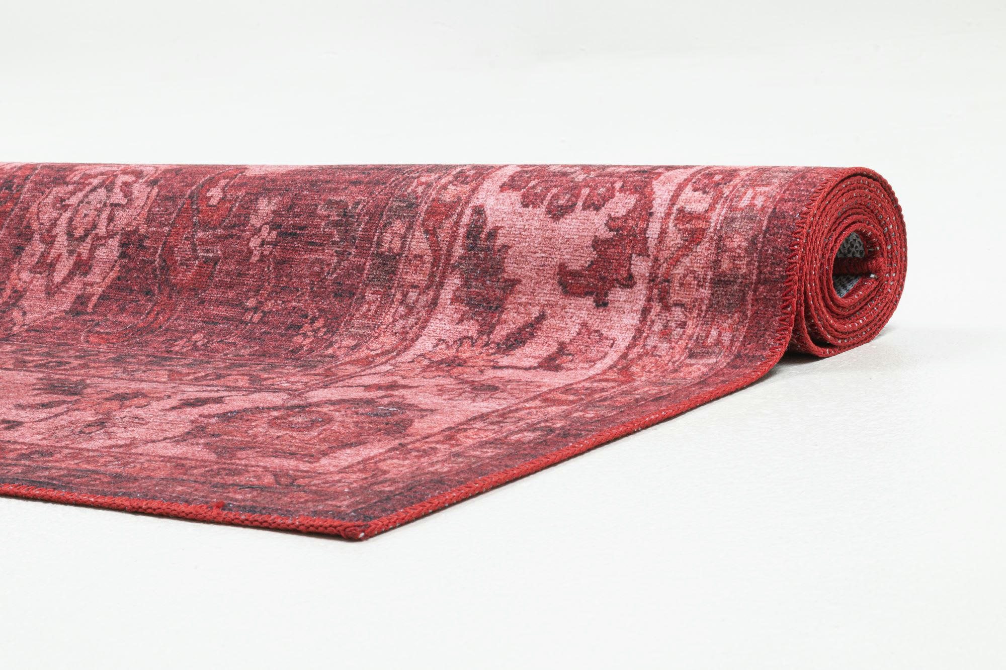 ADARA - Tapis floral tissé plat - rouge 090x160 cm