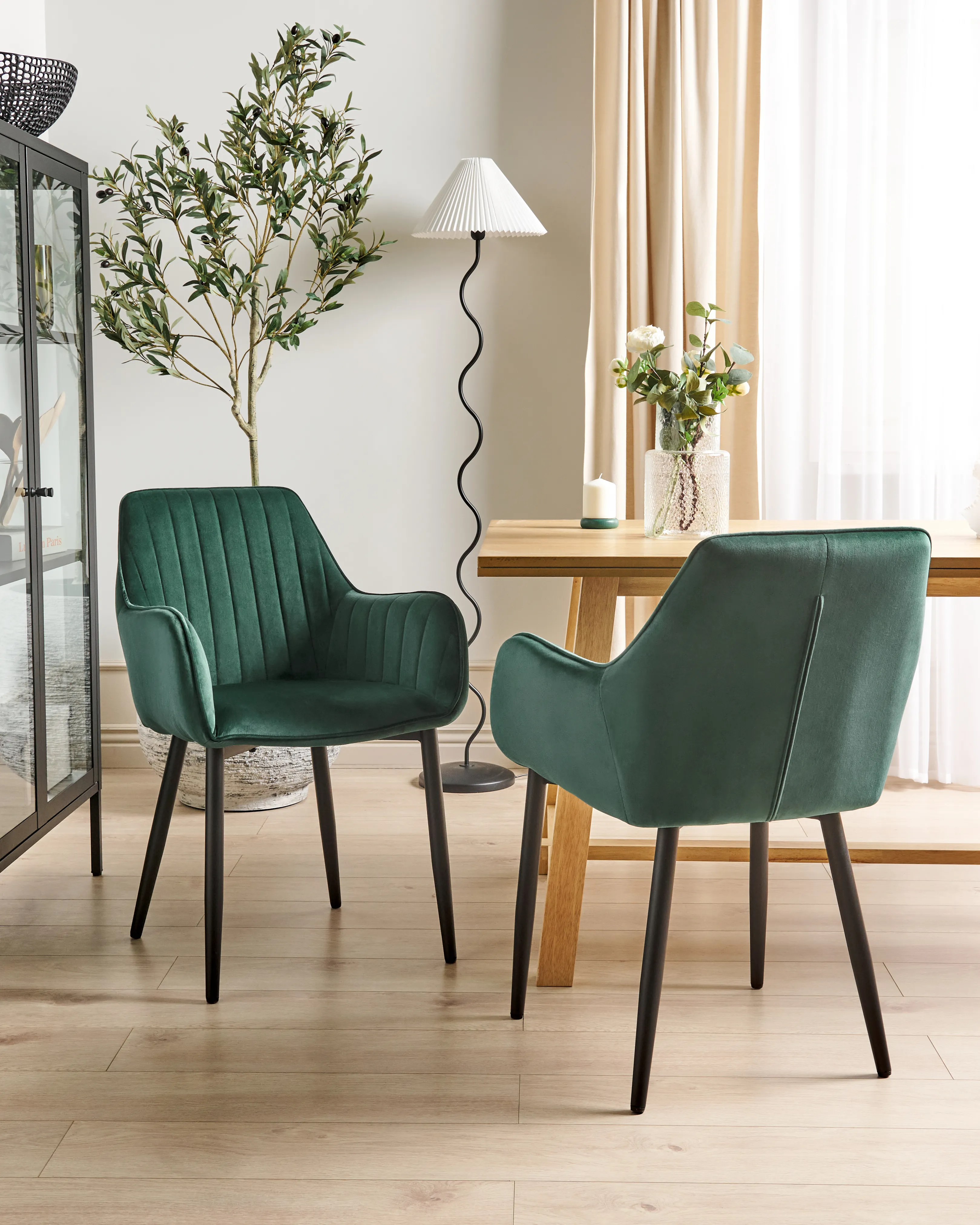 Set of 2 Dining Chairs WELLSTON Velvet Dark Green