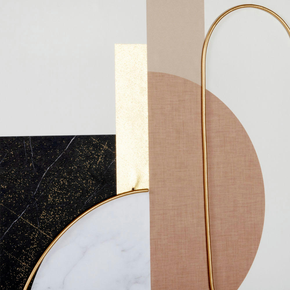 ALBANESI - Toile imprimé abstrait doré, rose, écru et gris 41x60