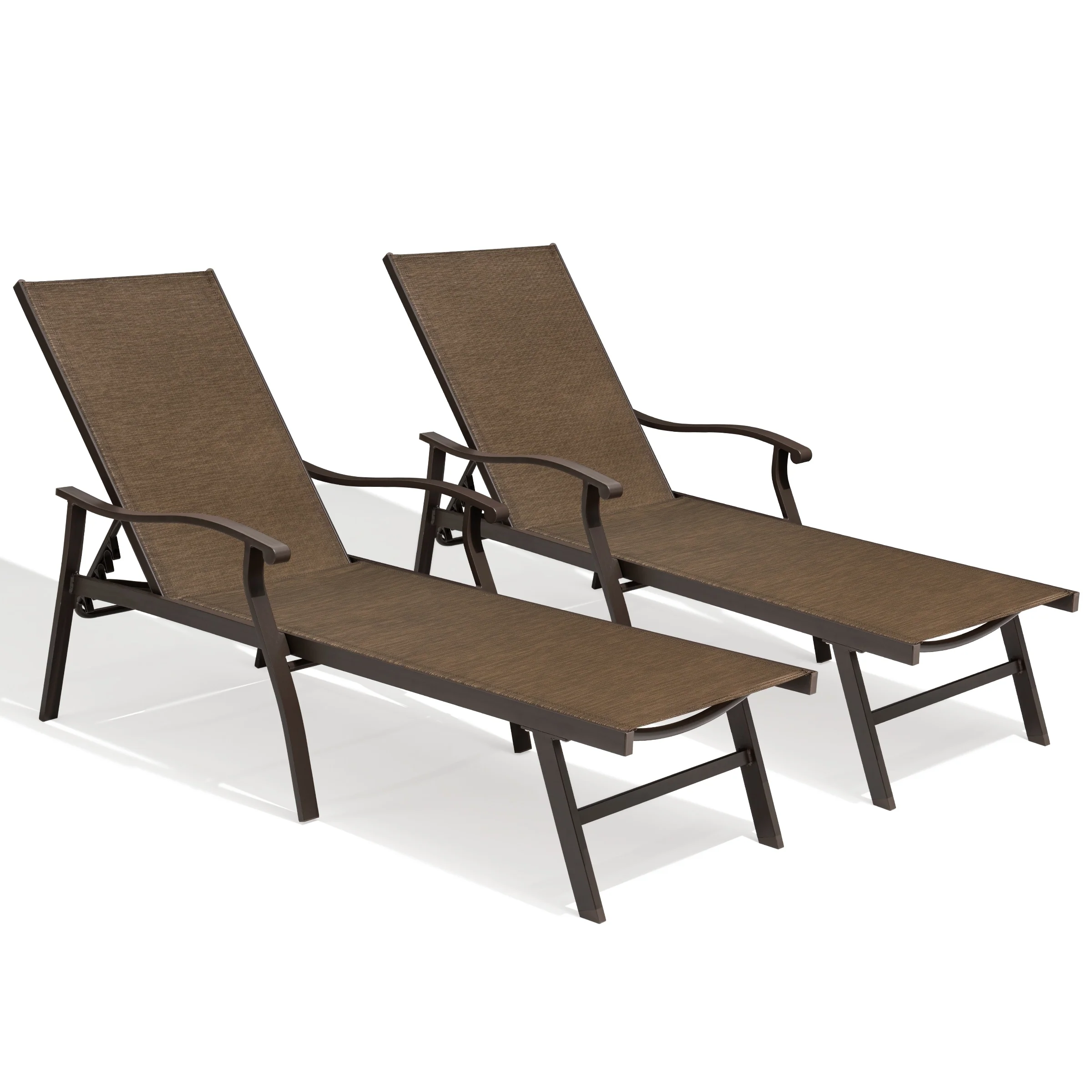 Outdoor Patio Aluminum Adjustable Chaise Lounge Chairs (Set of 2) with Arms - See Picture