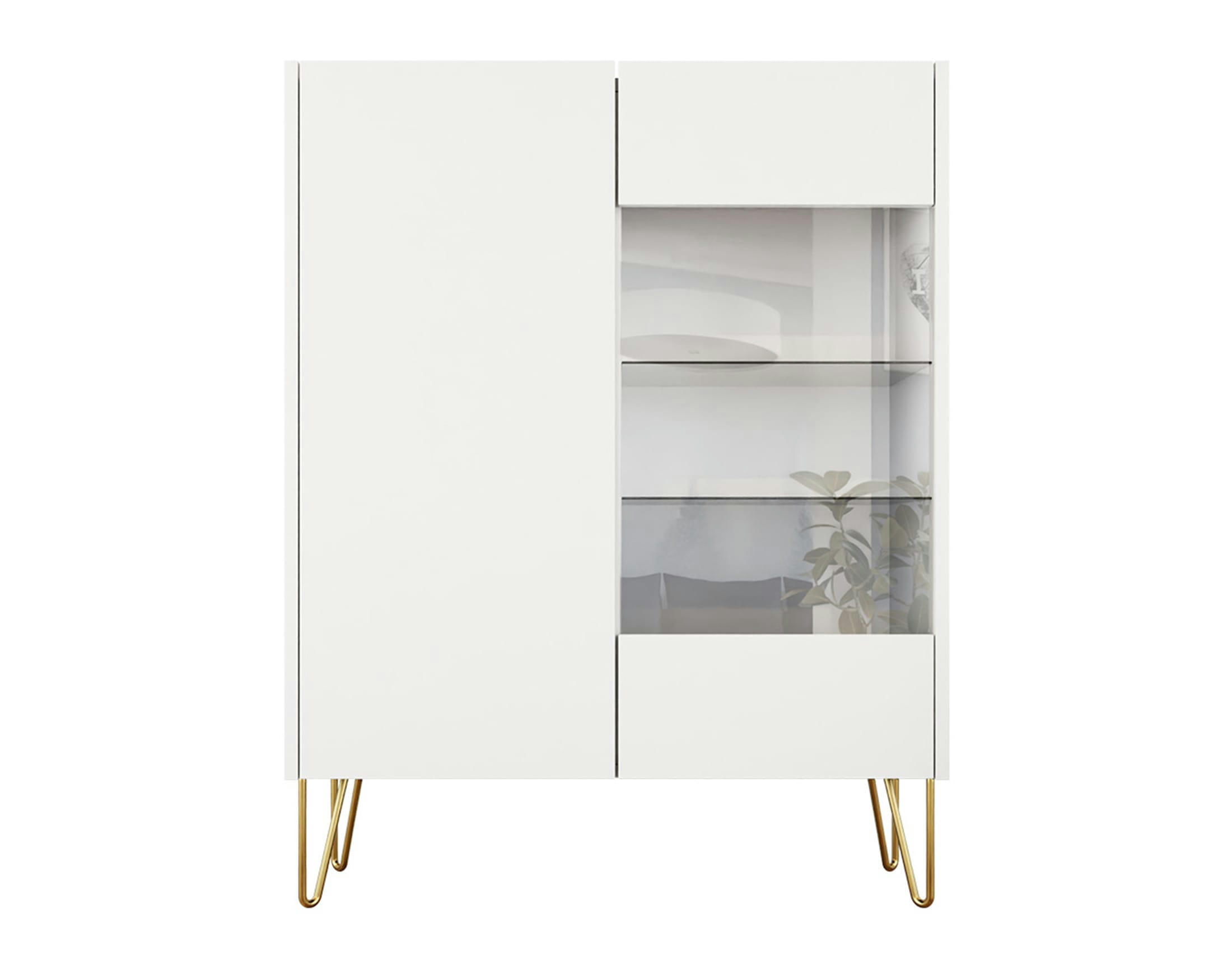 CALI - Vitrine style contemporain 97 cm blanc / doré