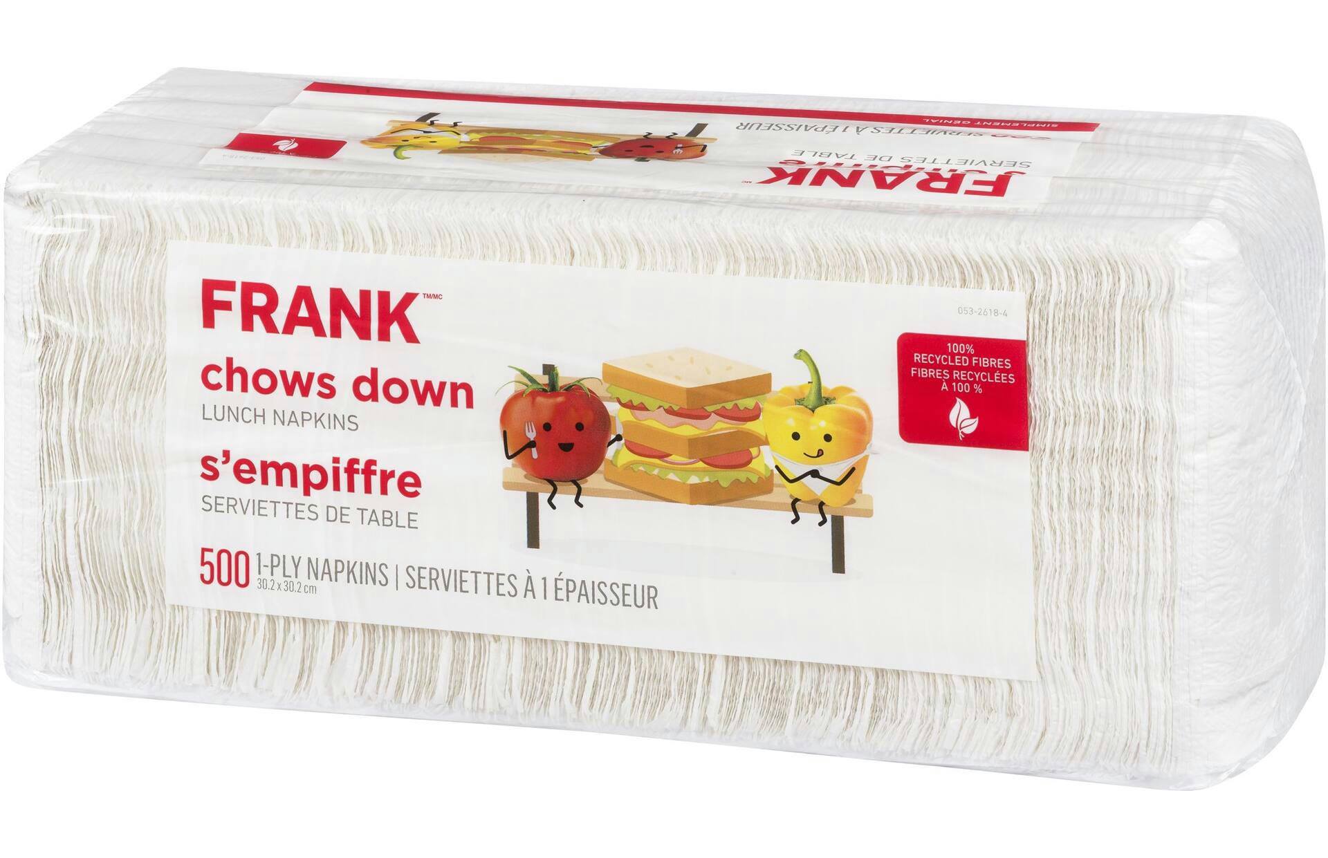 FRANK Square Paper Disposable Lunch Napkins, White, 6.5-in, 500-pk, 1-ply, for Birthday/Halloween/Easter/Christmas