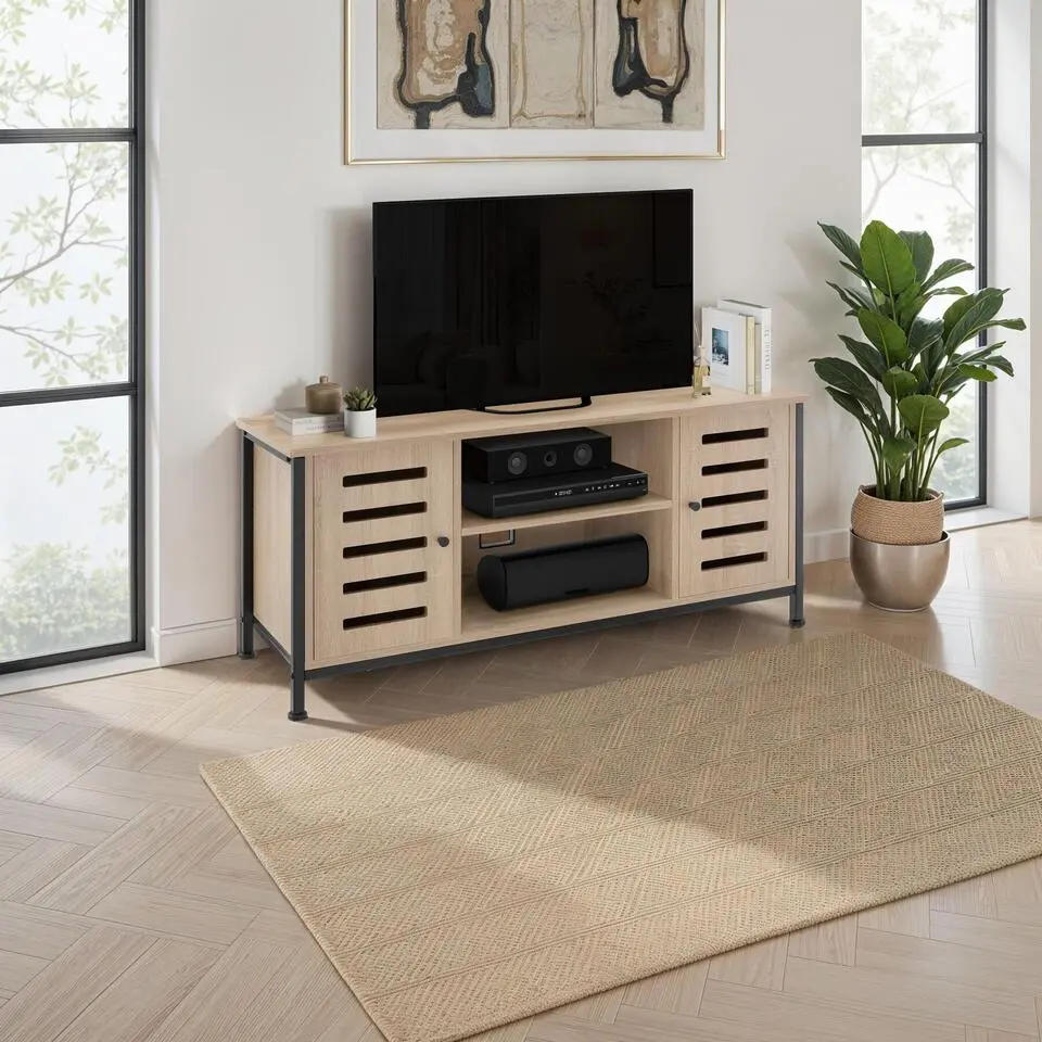 tectake TV-meubel Carlow 110x41,5x50,5cm, Industrieel Licht Hout, Eiken Sonoma
