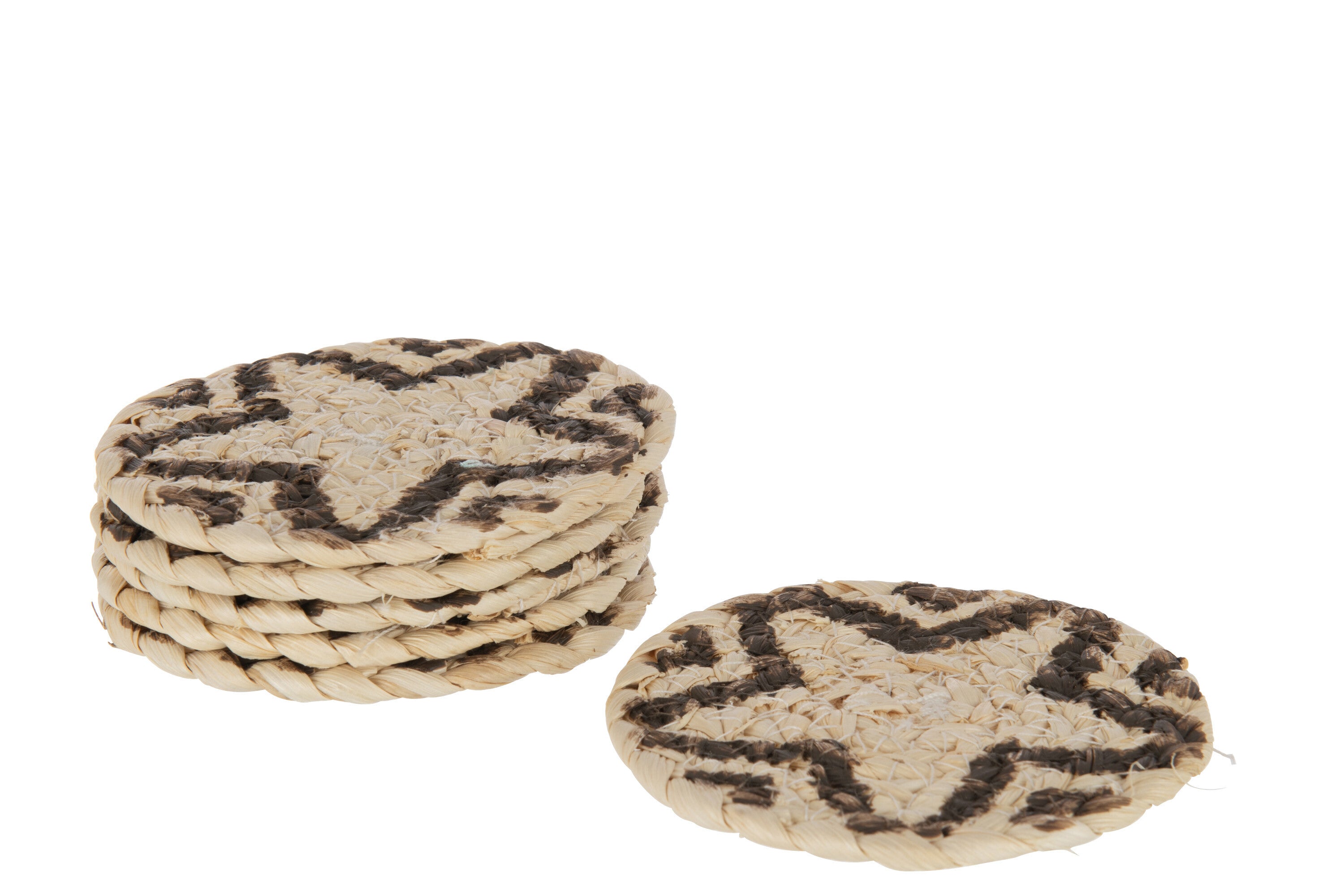 J-Line onderzetter Rond Ster - jute - naturel/bruin - 6 stuks