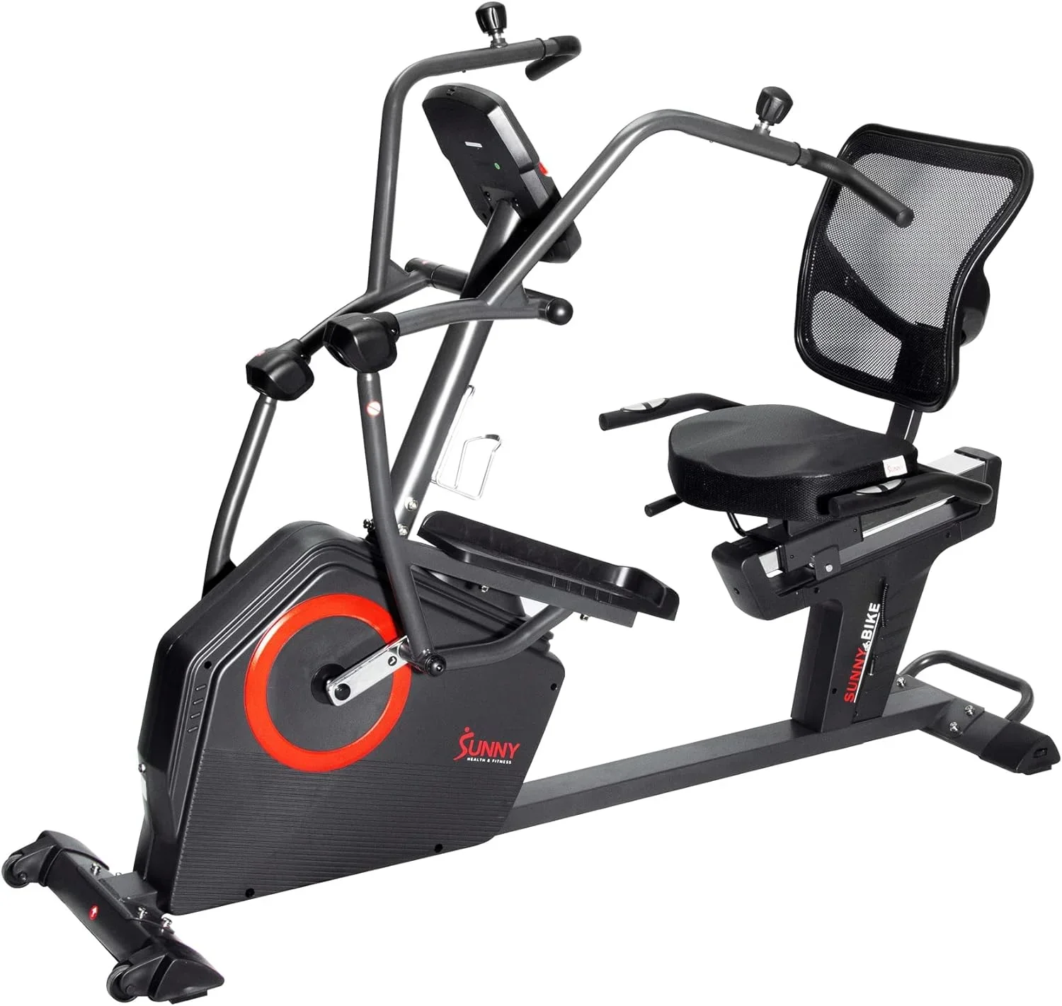 Sunny Health & Fitness Electromagnetic Recumbent Cross Trainer Exercise Elliptical Bike w/Arm Exercisers, Easy Access Seat & Exclusive SunnyFit搴 App Enhanced Bluetooth Connectivity - SF-RBE4886SMART