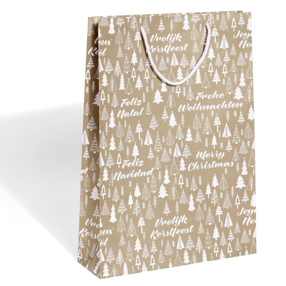 Sac cadeau No&euml;l motif sapin ou uni doré pailleté - Taille L