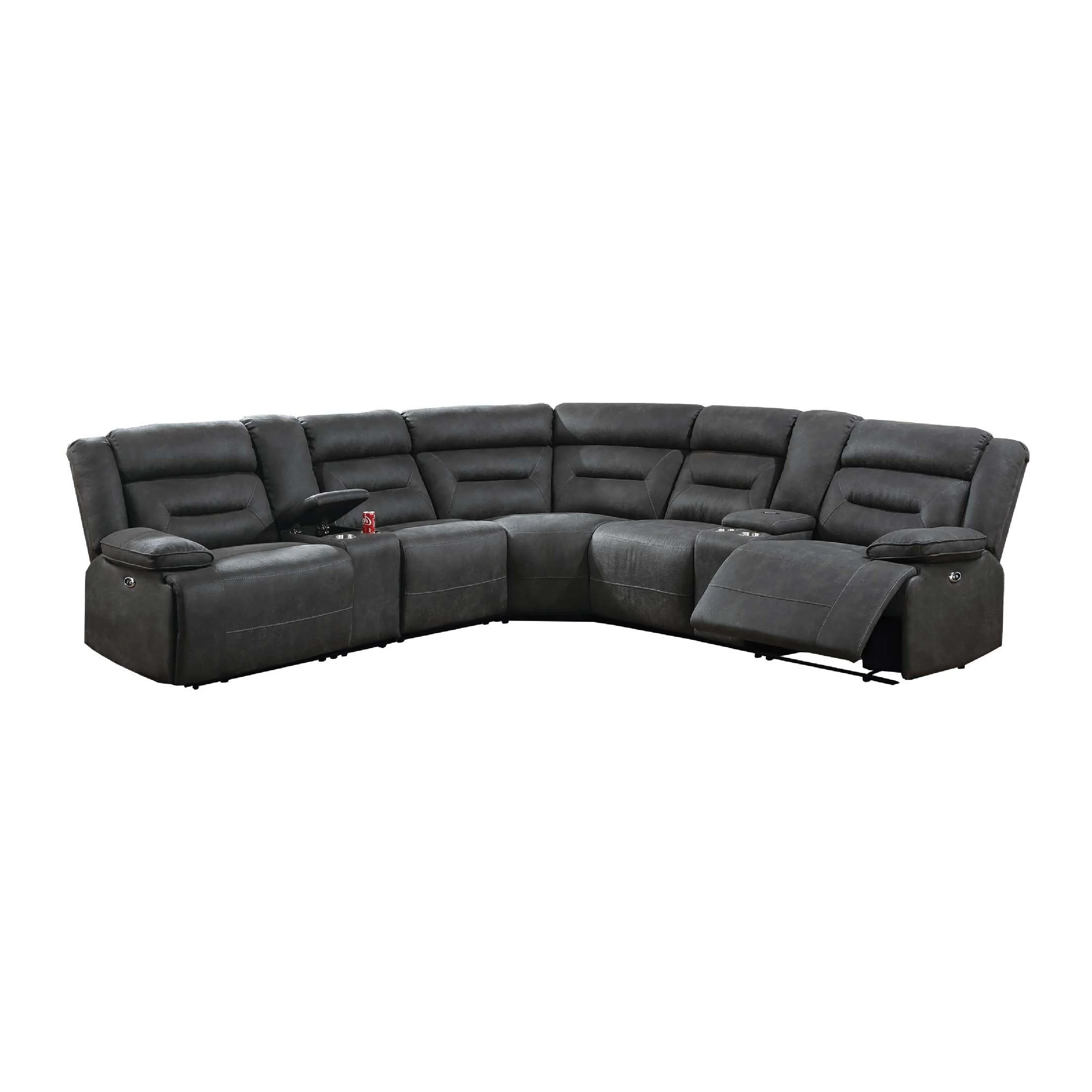 Dina Power Sectional Recliner L Shape Sofa, Charcoal Gray Faux Leather