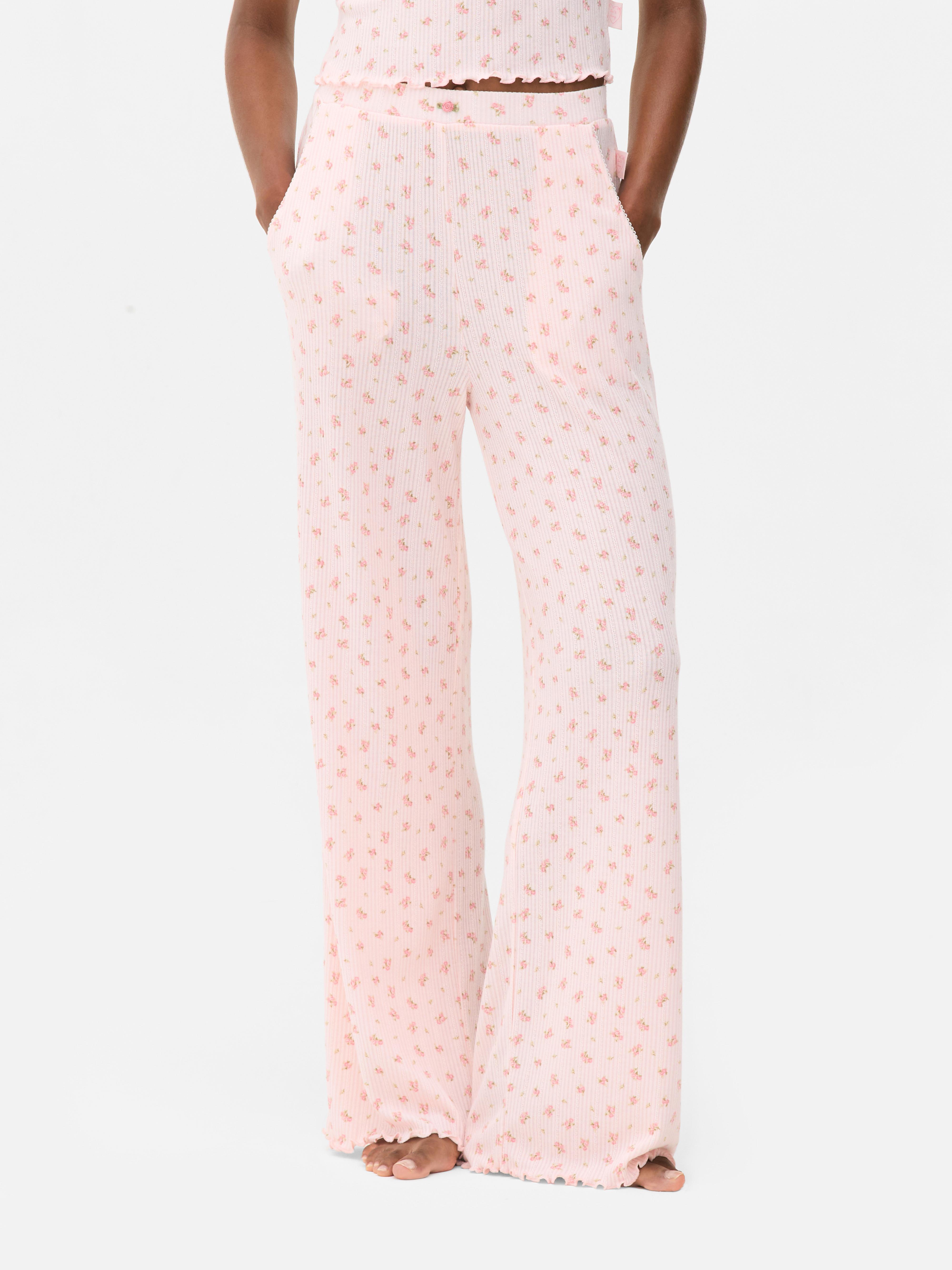 Printed Pointelle Wide Leg Pajama Bottoms