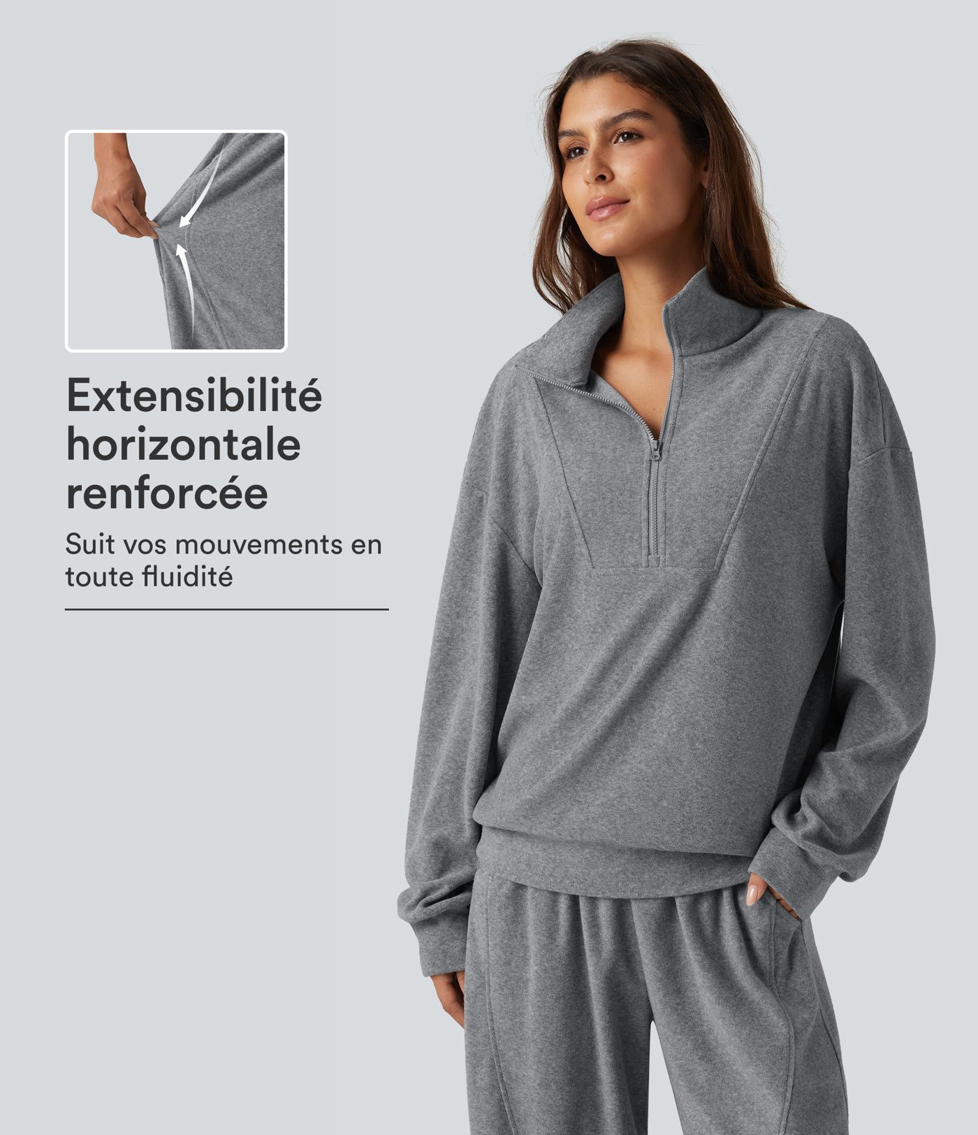 Sweat-shirt à col montant, épaules tombantes et manches longues