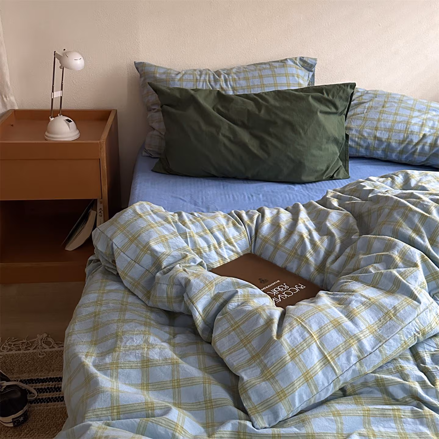 Green Plaid Bedding Set, Vintage Checkered Duvet Cover Set, Soft Cotton Bed Set, Minimalist Cottage Bedding, Blue Green Plaid Sheets Set