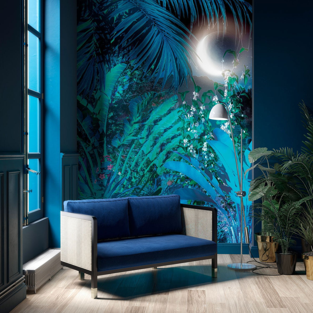 Sanders & Sanders fotobehang jungle in de nacht blauw - 200 x 280 cm - 611837