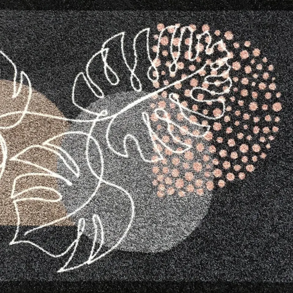 Deurmat Geometric Tropical Leaves Grijs - 66x120 cm