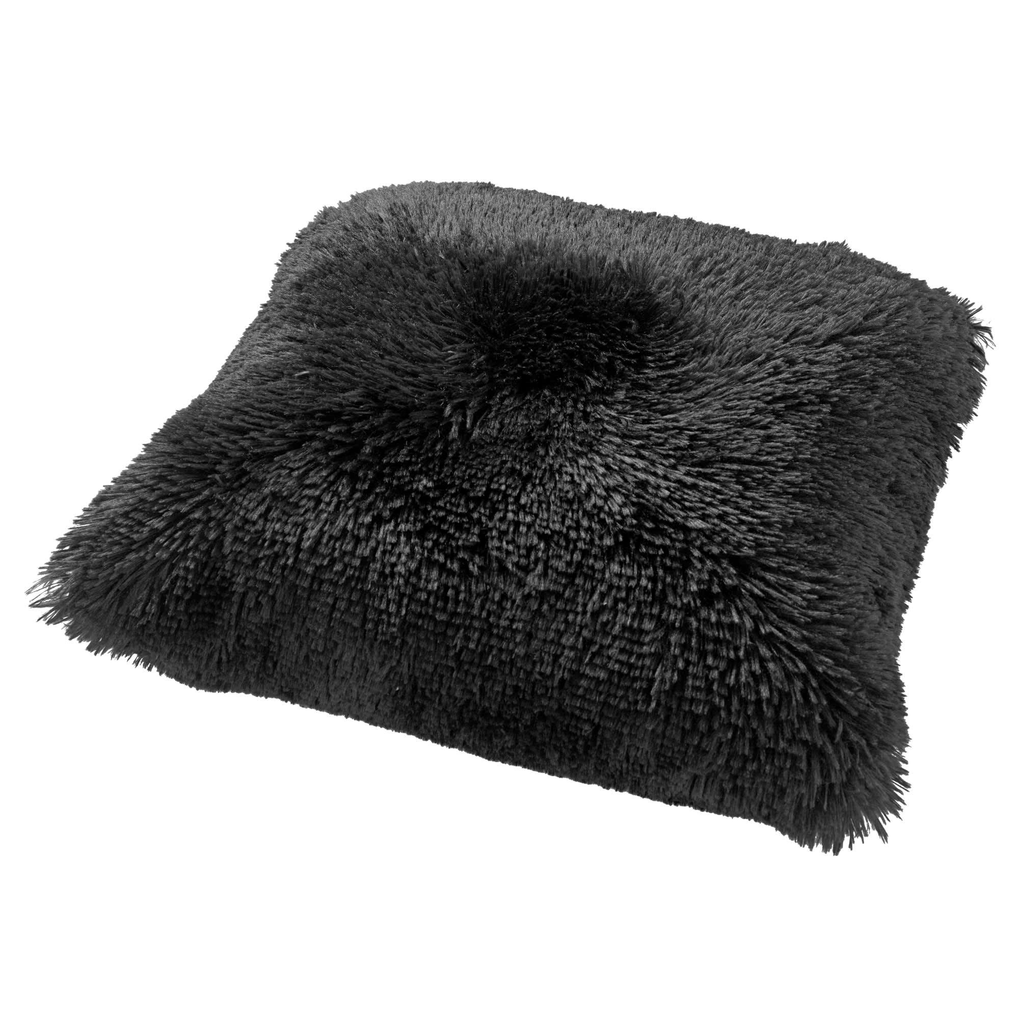 - Housse de coussin noir fausse fourrure-45x45 cm uni