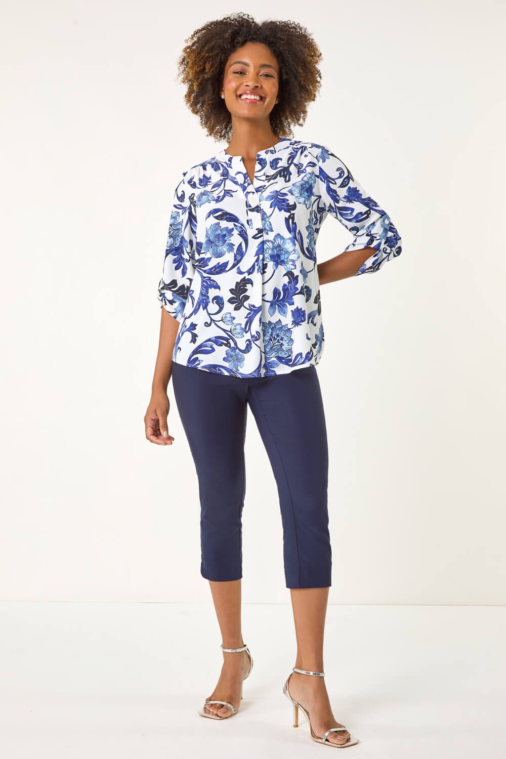 Roman Floral Print Gathered Blouse