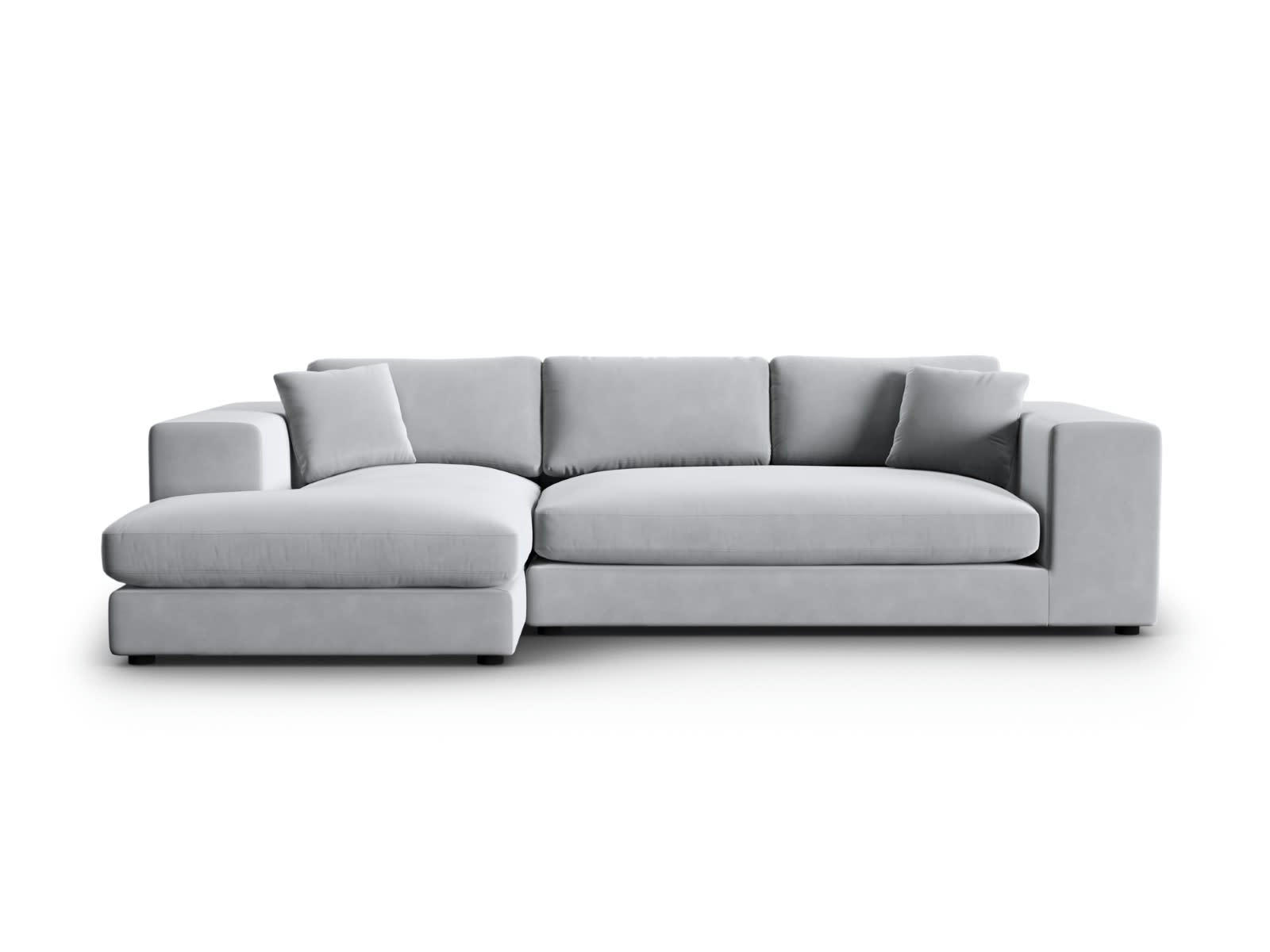 TENDANCE - Canapé D'Angle Gauche 5 places en Velours Gris Clair