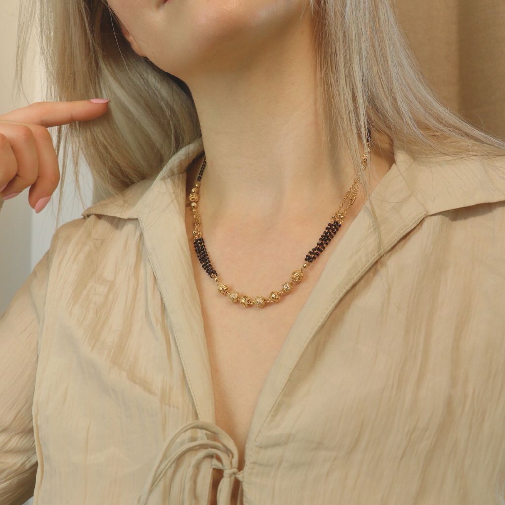 The Colourful Aura Gold Black Beaded Indian Asian Nazar Mangalsutra Choker Necklace