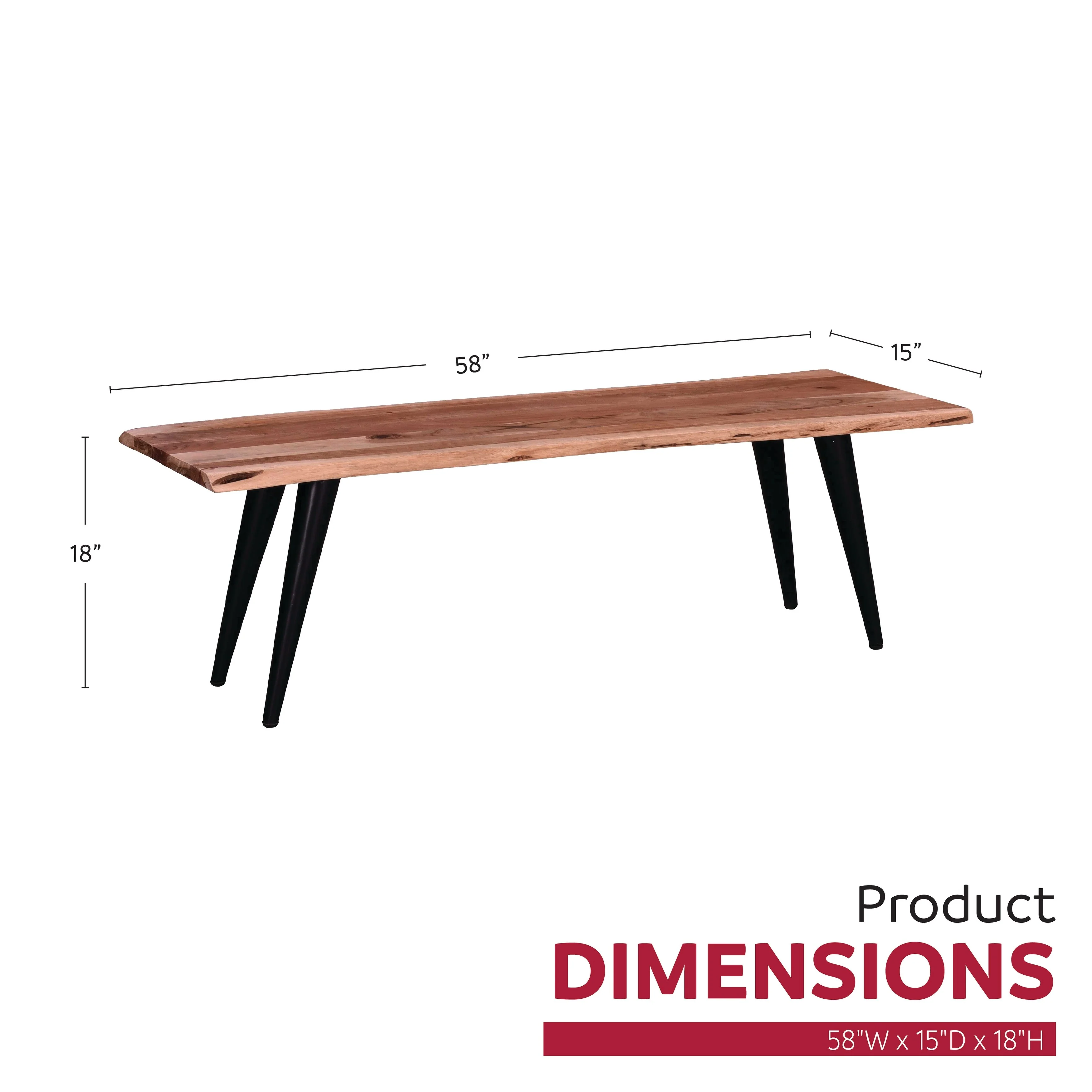 Palmerston Brown/Black Acacia Solid Wood Backless Dining Bench 58 in W x 18 in.H