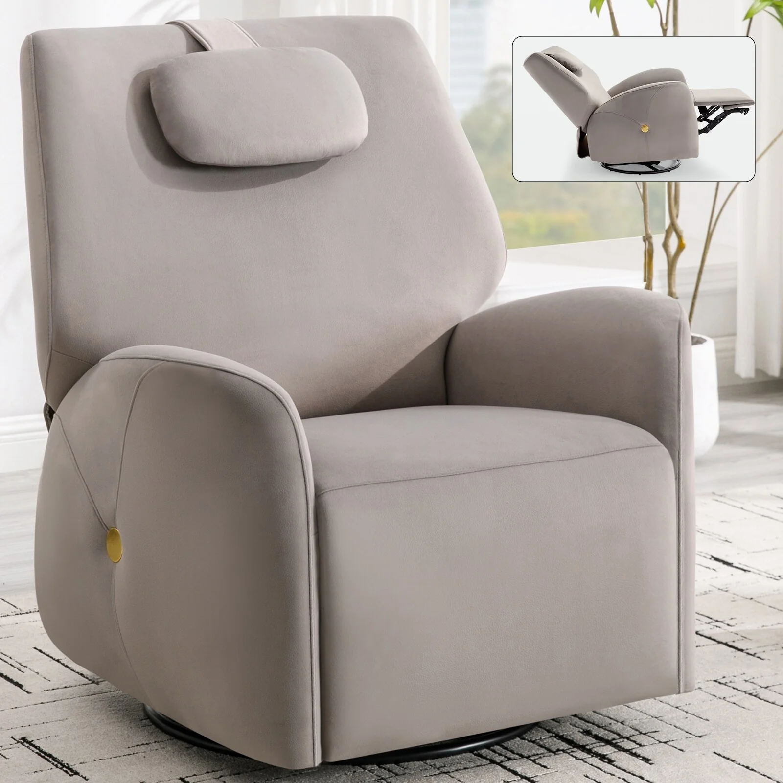 Electric Power Glider Recliner with 270° Swivel, Rocking Motion, Ergonomic Lumbar & Neck Support, Dual USB/Type-C Ports