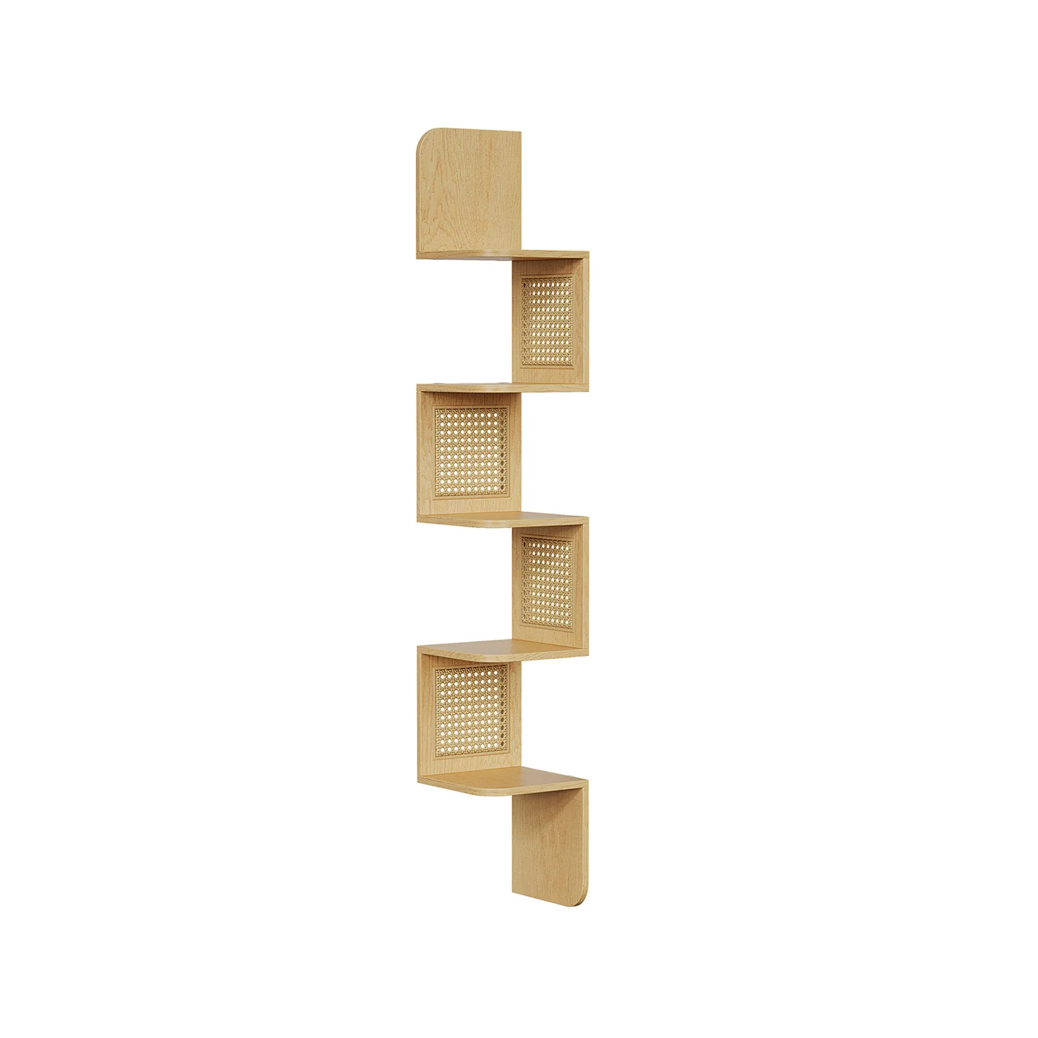 Étagère d'angle à 5 niveaux style boho chêne beige