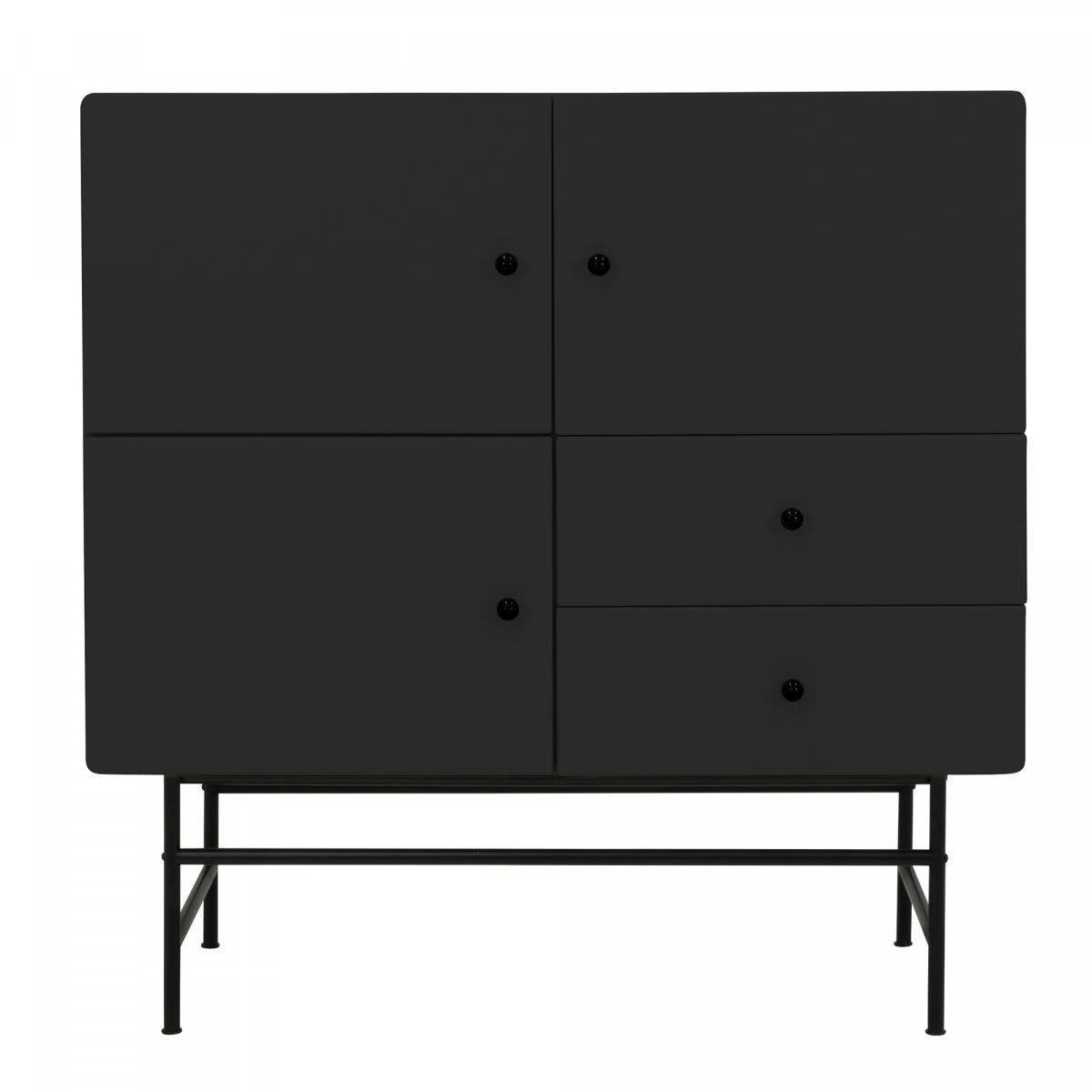 CHUCK - Buffet haut moderne en bois et métal 3 placards 2 tiroirs noir