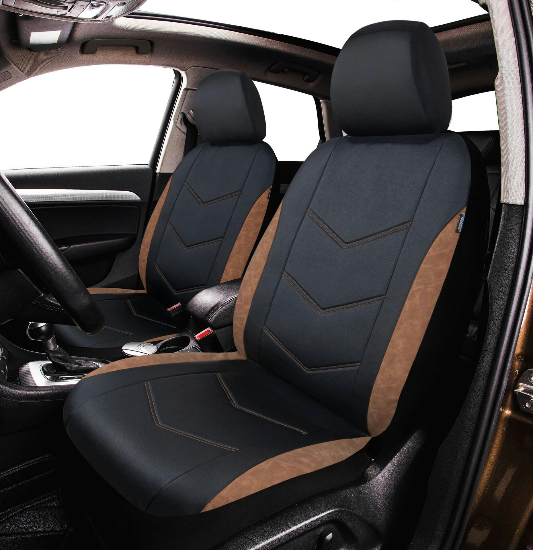 AutoTrends Black and Brown Chevron Seat Cover, 2-pc