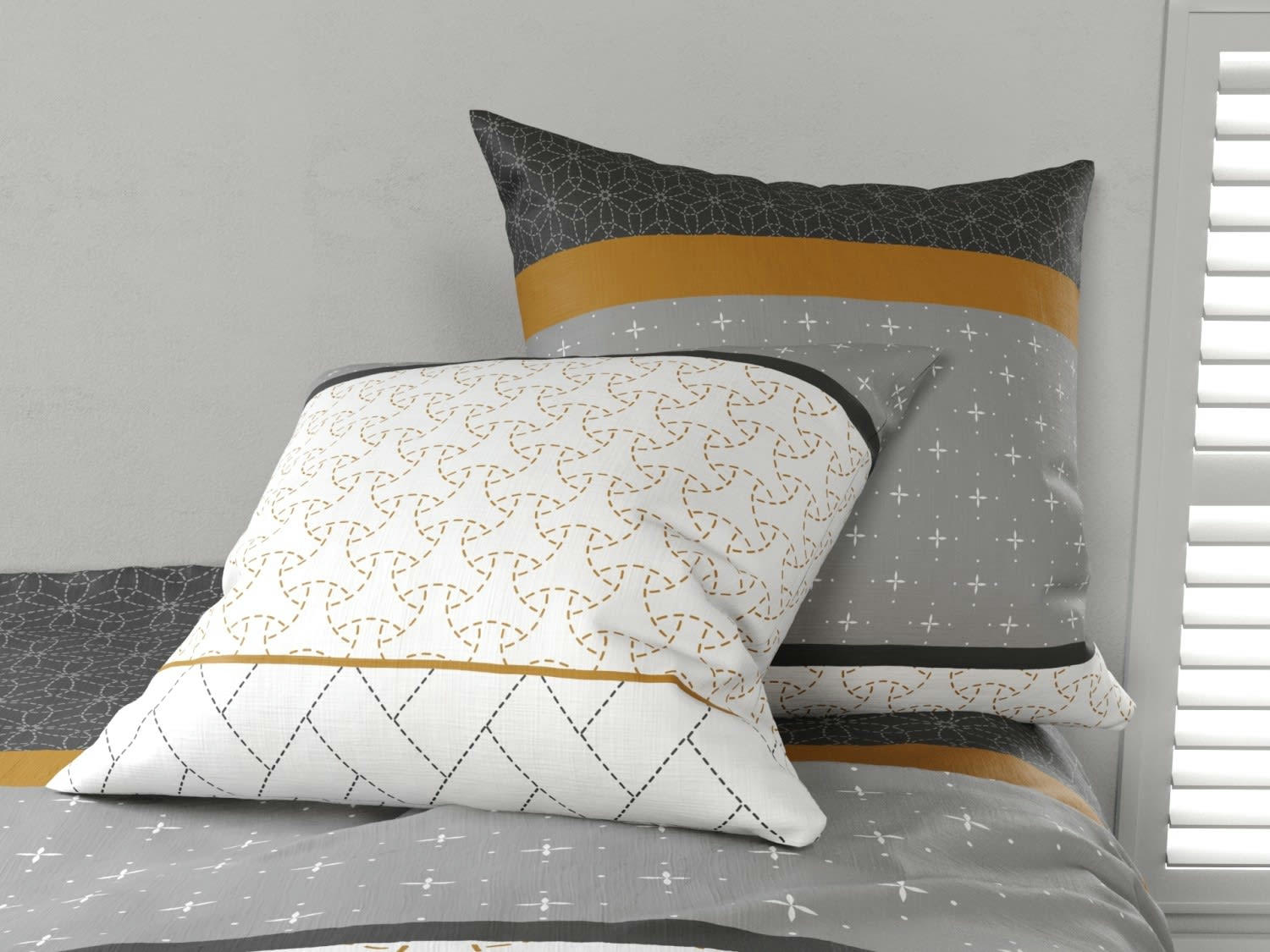 CORKI - Parure housse de couette coton gris 220x240 cm