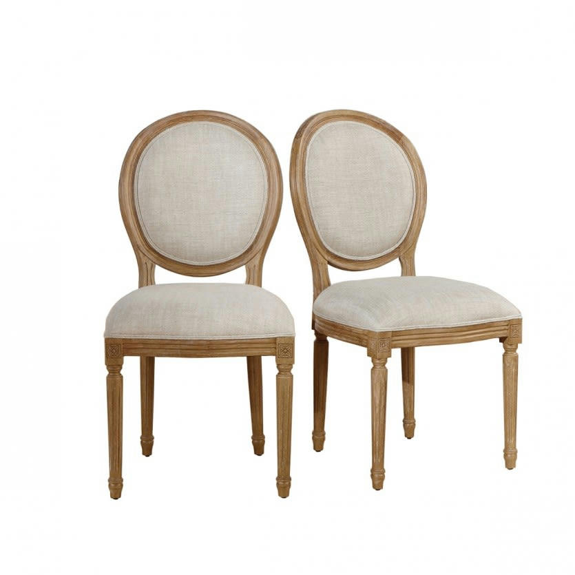 MEDAILLON - Lot de 2 chaises en bois et lin premium beige