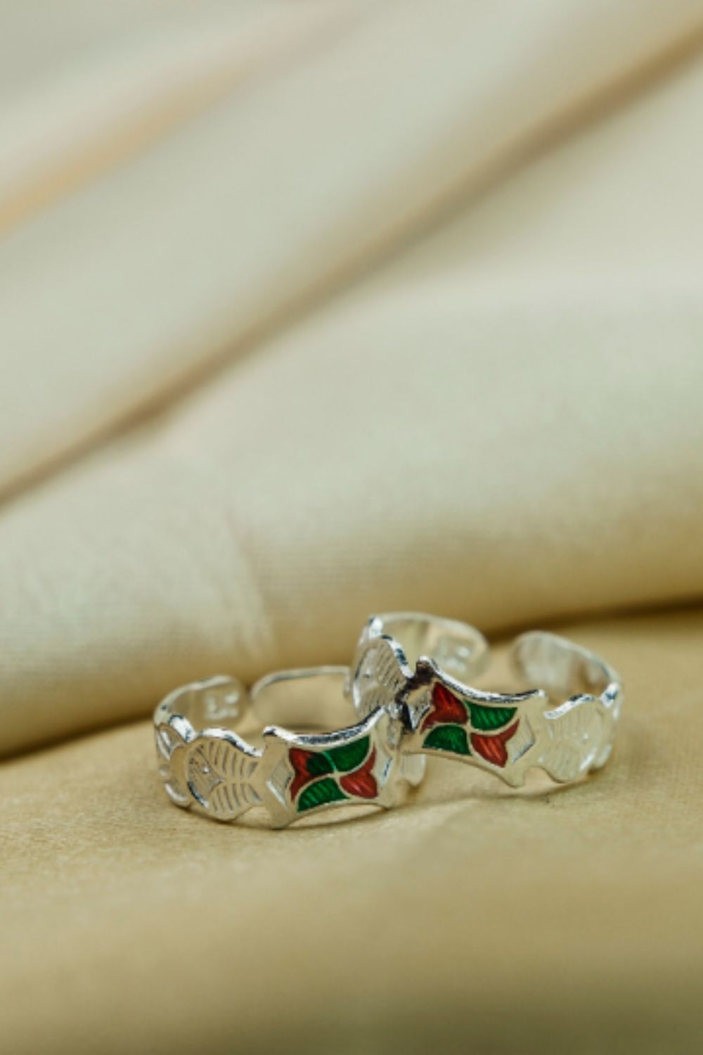 The Colourful Aura Enamel Adjustable Pure Silver Band Boho Midi Beach Dainty Toe Ring