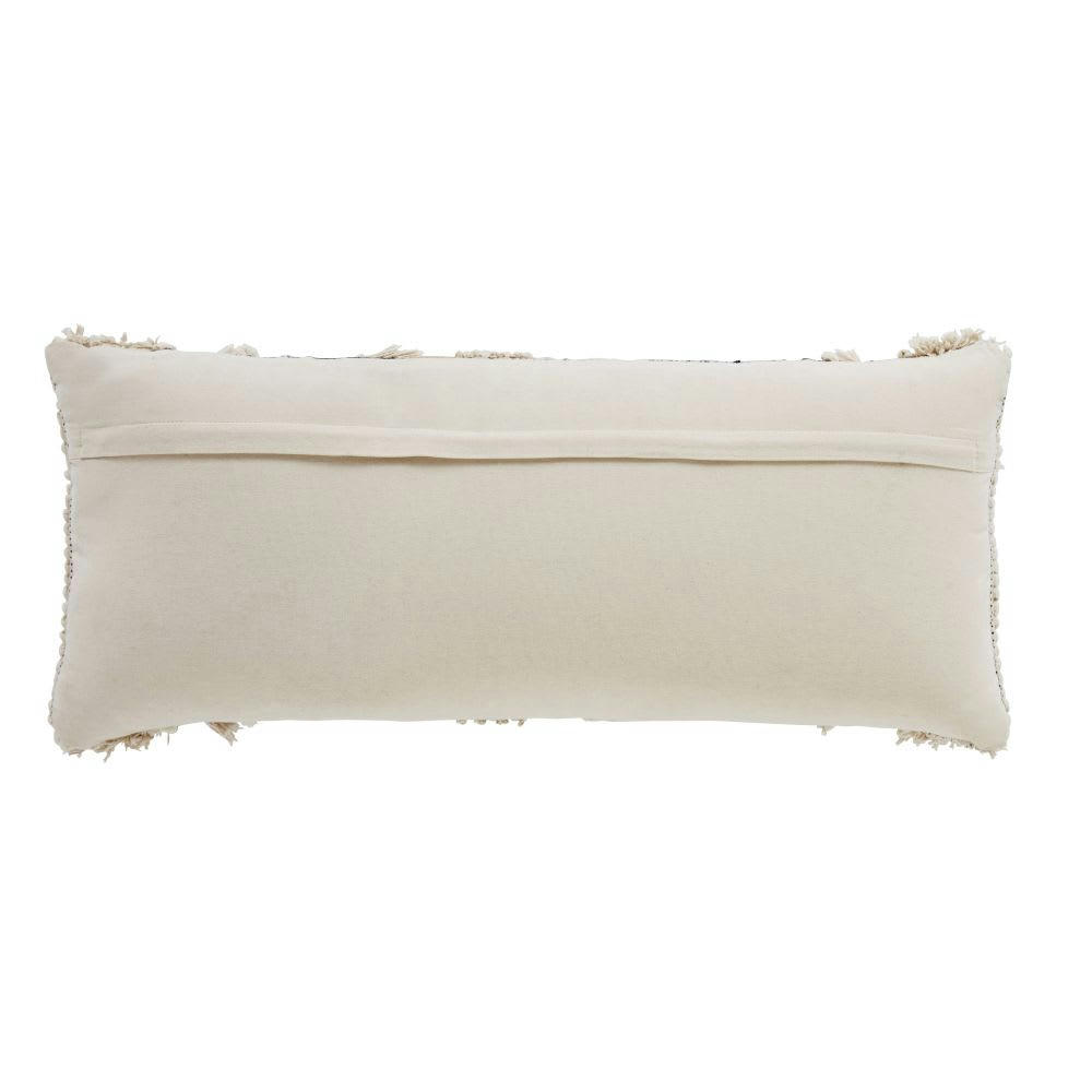 ABDY - Coussin en coton recyclé brodé écru, beige et noir 35x80
