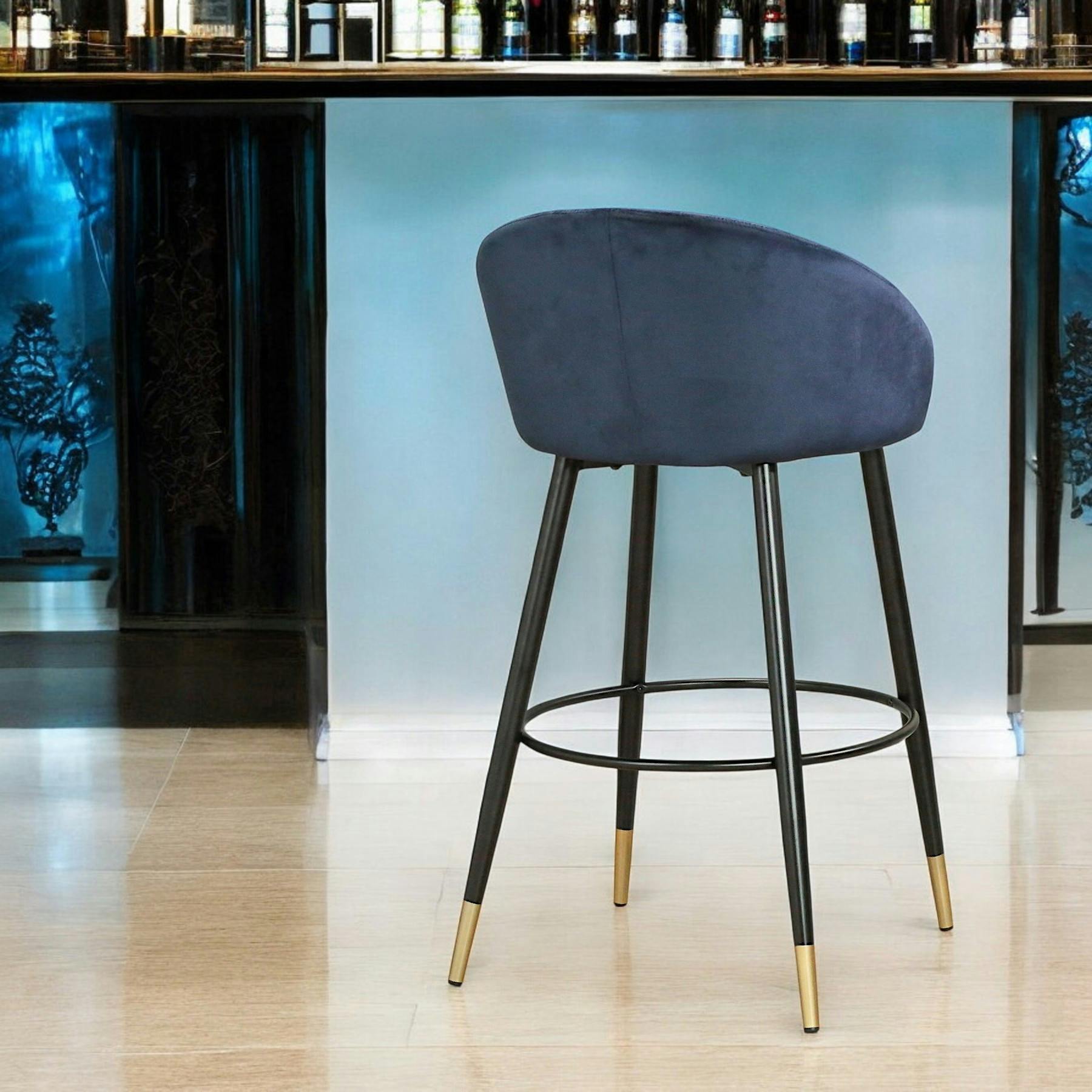 Chaise de bar en velours bleu forme coquillage (lot de 2) HAWAI